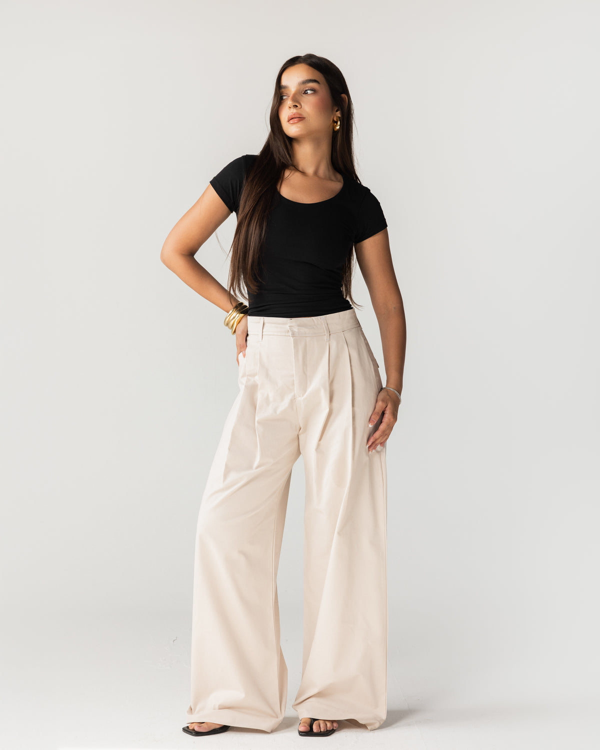Pleated Gabardine Trousers - Beige