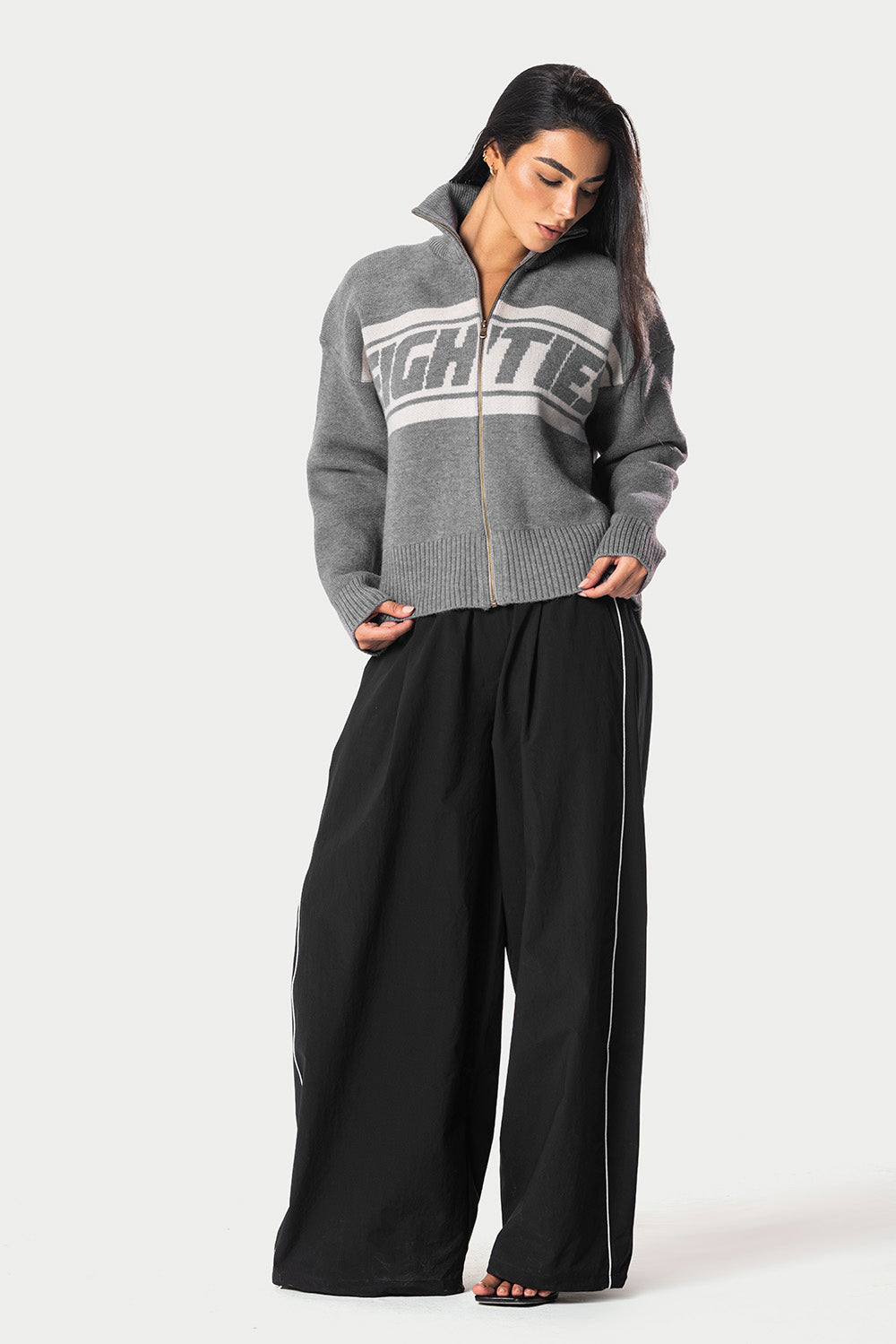 Eighties Zip Up knitted Sweater – Grey – photo 6