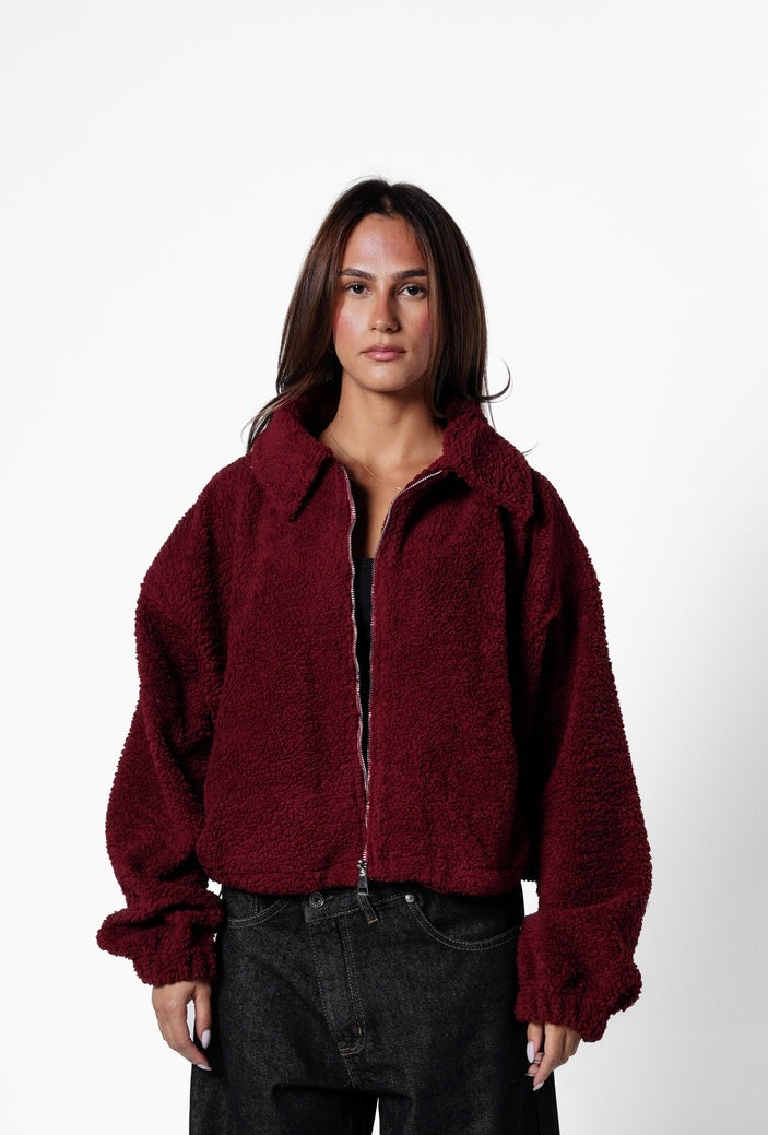 Fur bomber jacket - Burgundy