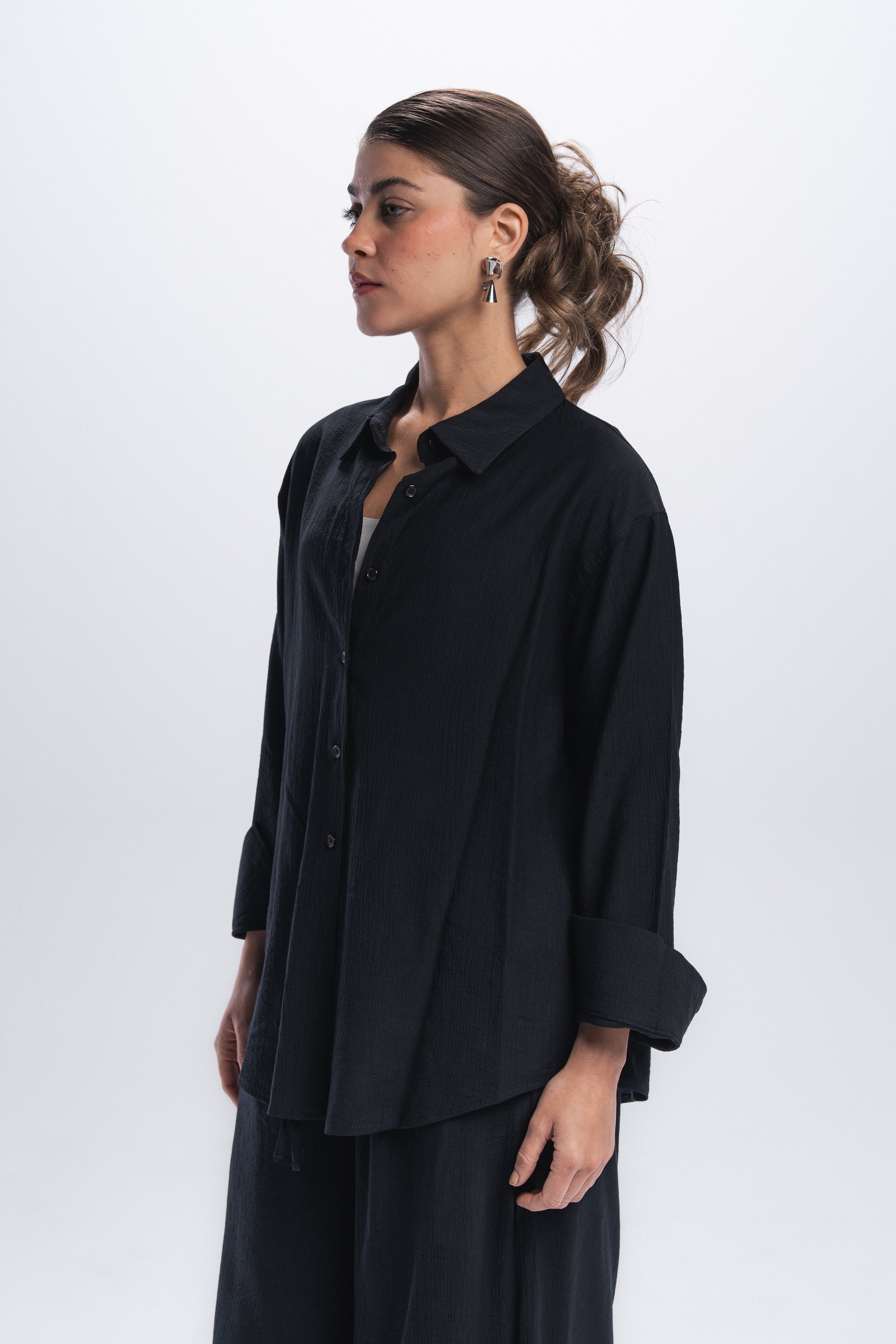 Crinkle Linen Chemise - Black