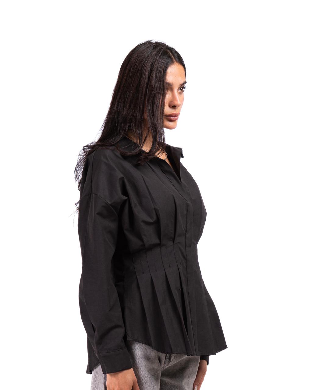 Poplin Pleated Shirt - Black