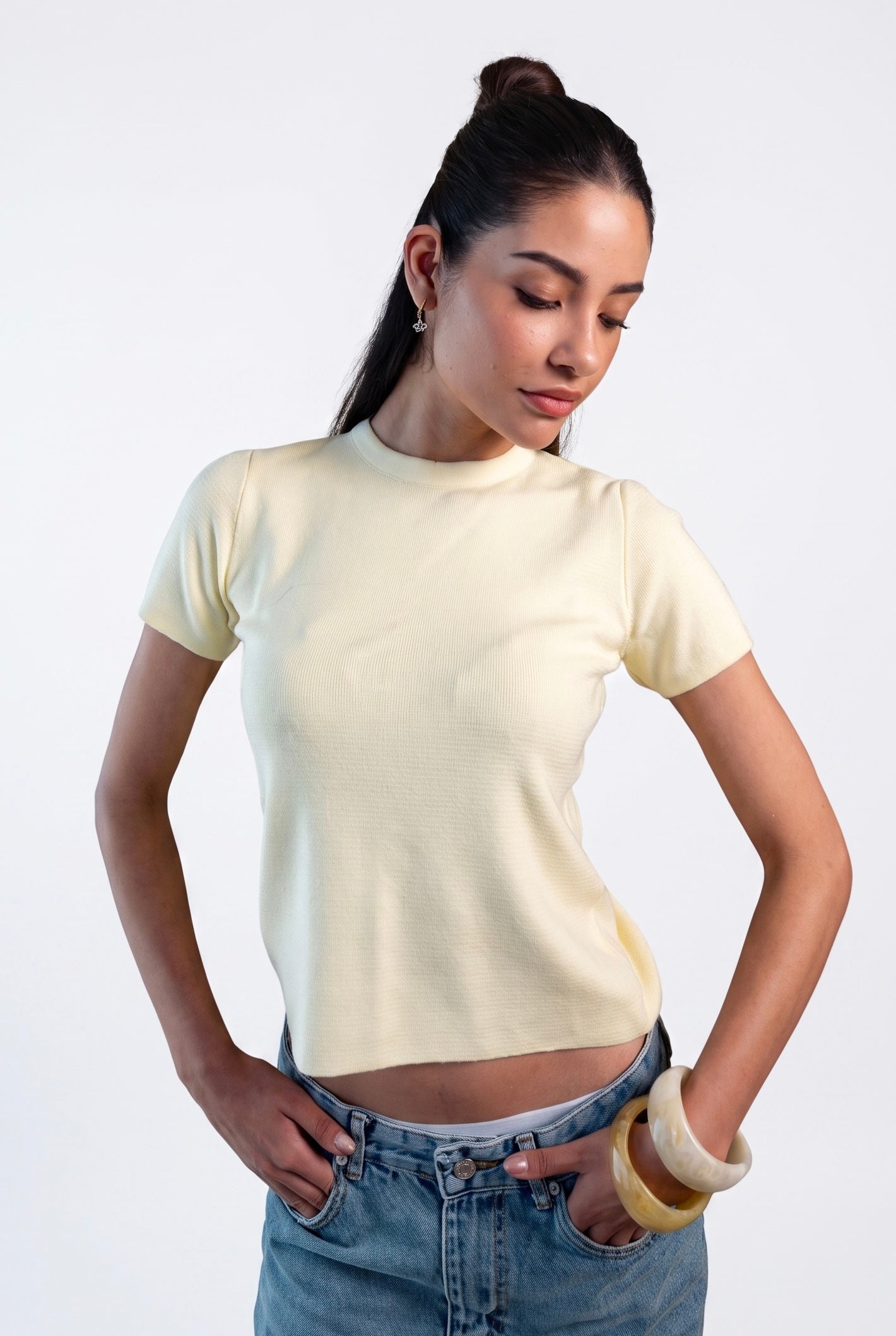 Soft Touch Round Knit Top - butter yellow