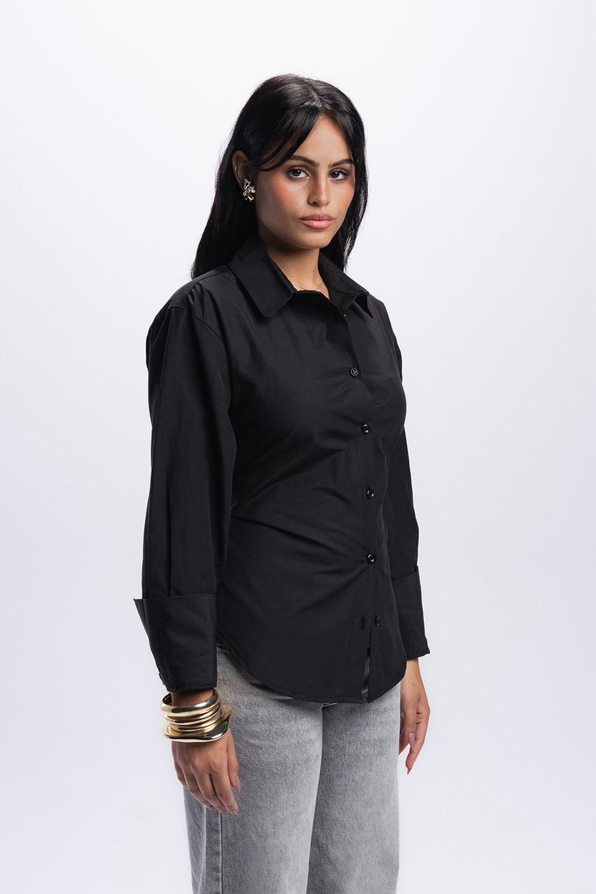 Back Tie Poplin Shirt - Black