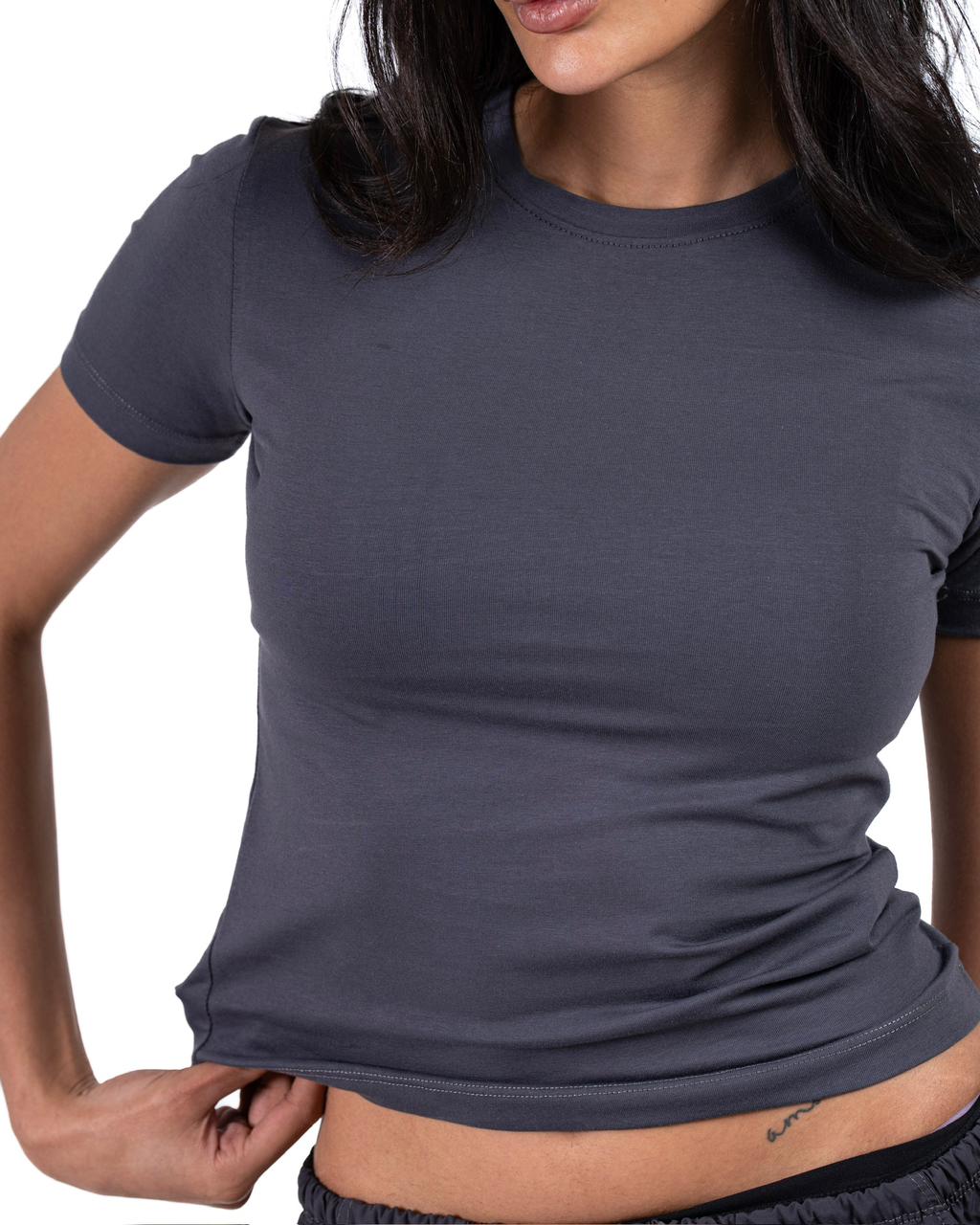 Short Sleeve Round Top - Grey