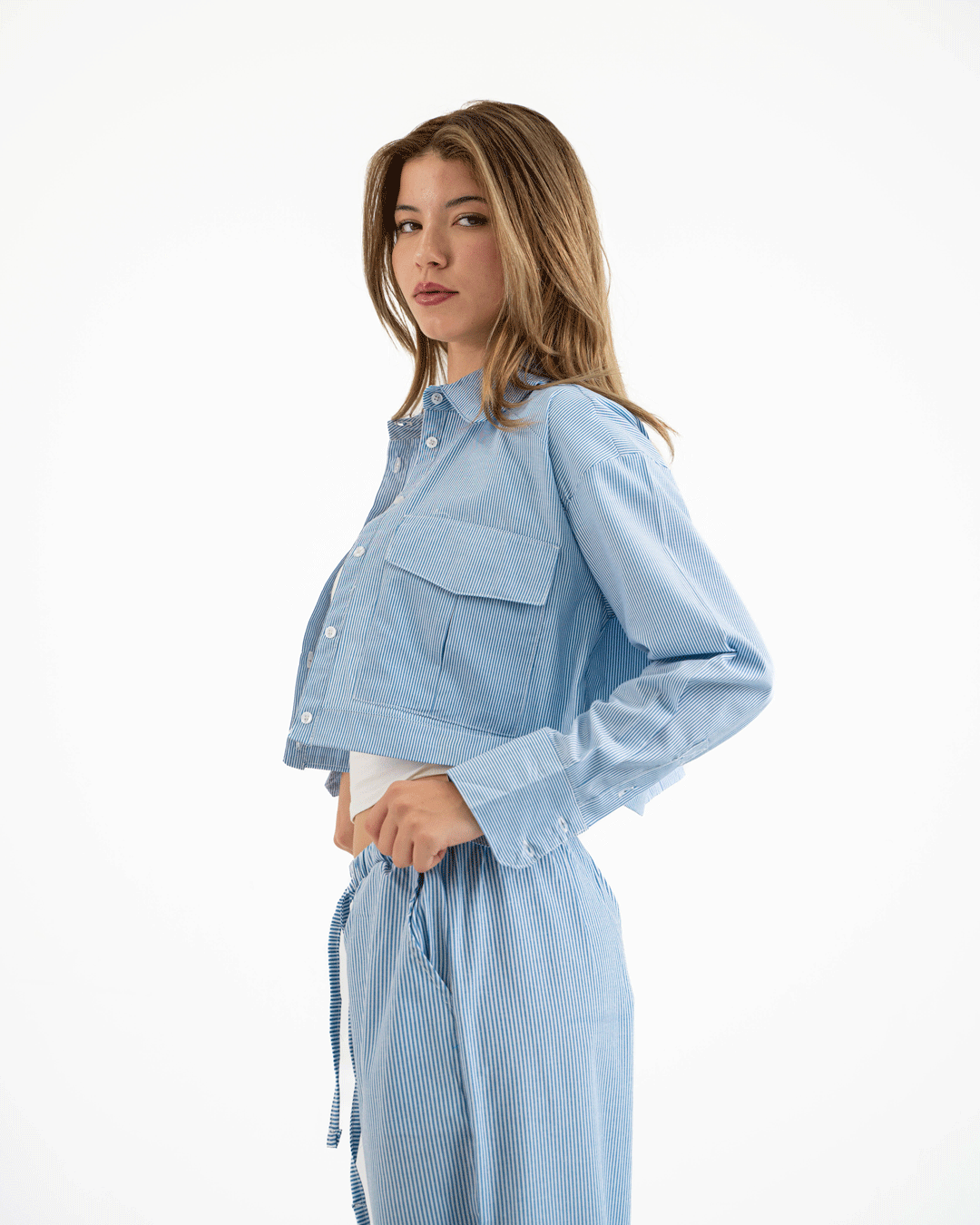 Cropped striped Blue chemise