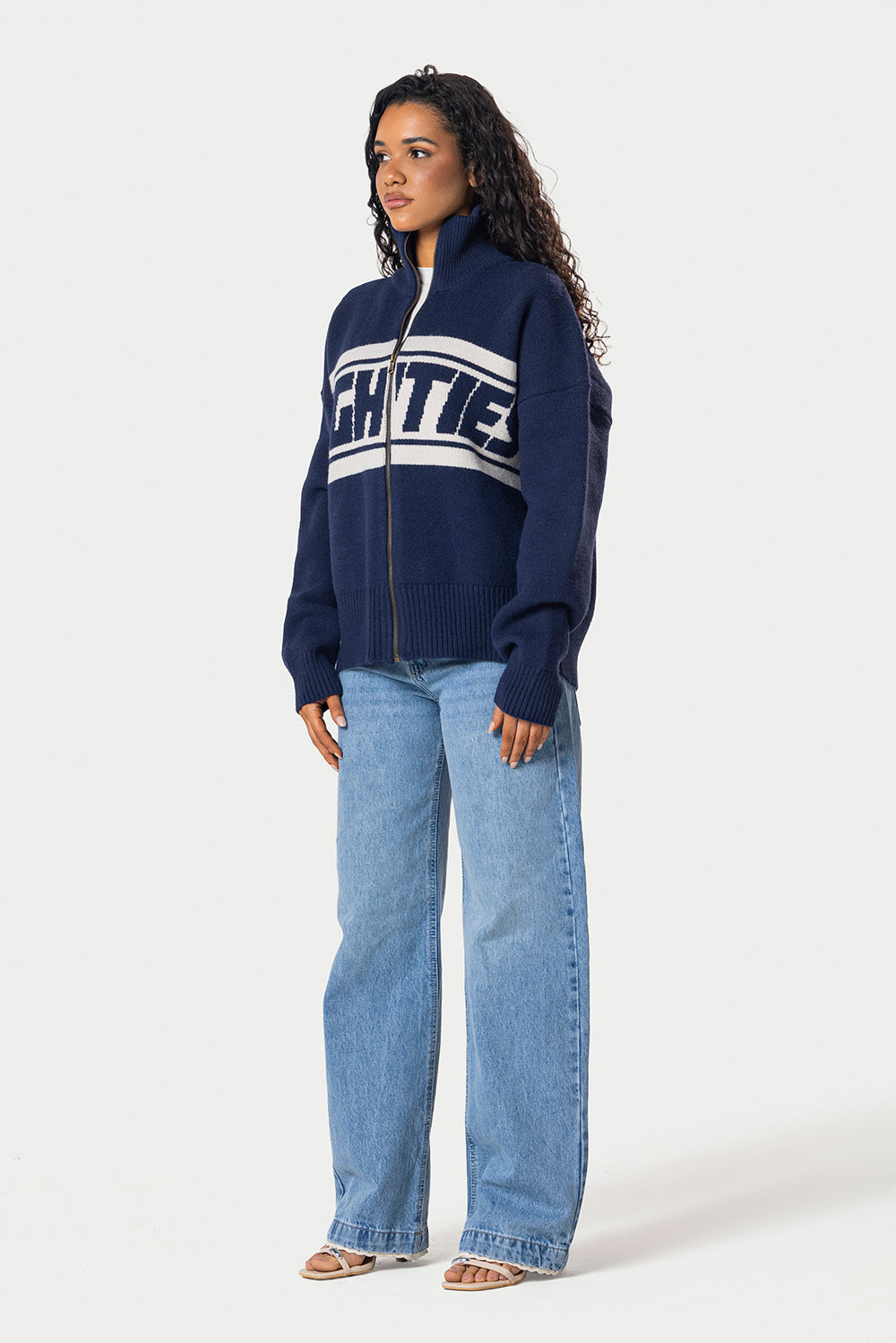 Eighties Zip Up knitted Sweater – Navy Blue – photo 7