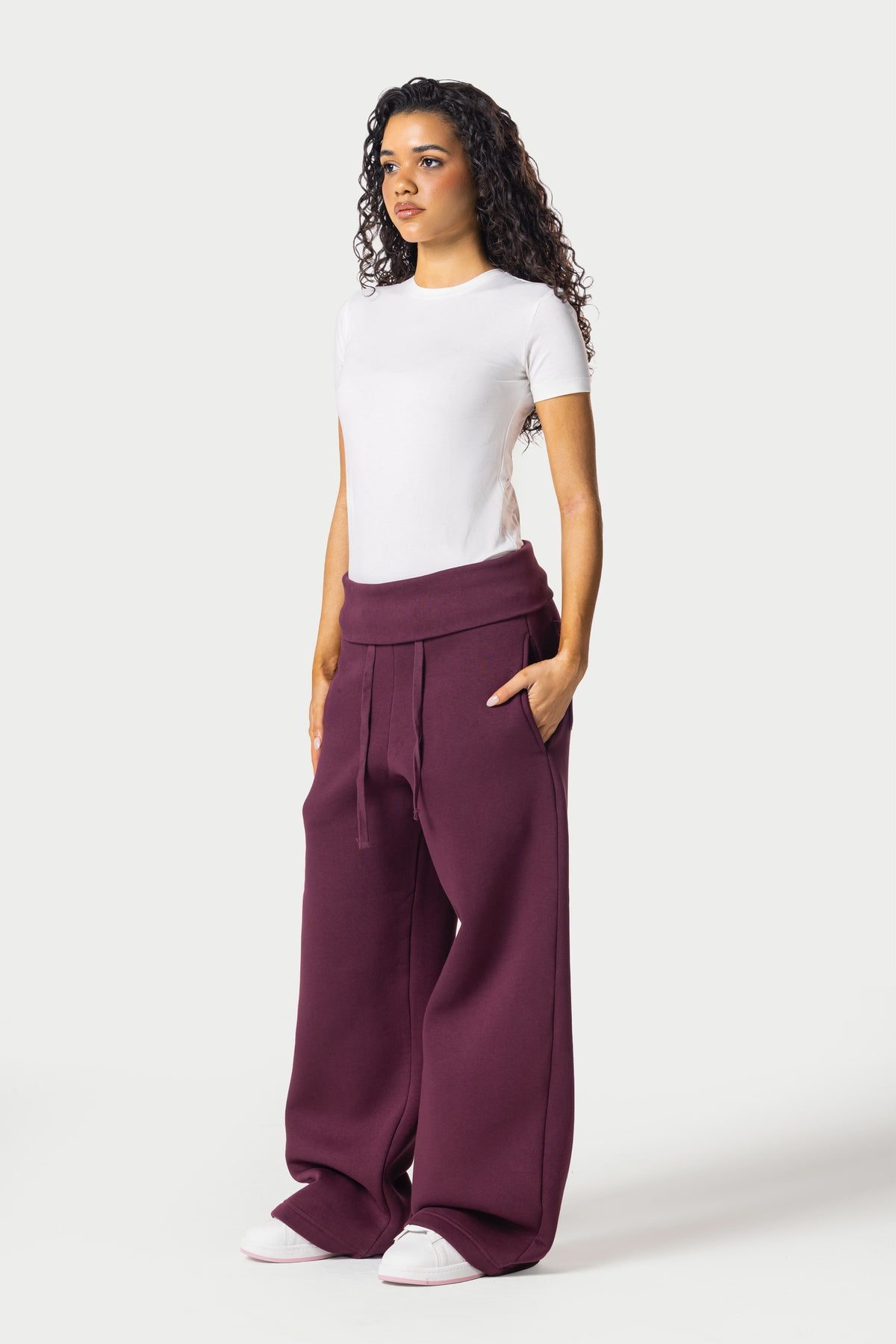 Fold Over Wide Leg Sweatpants – burgundy – photo 3