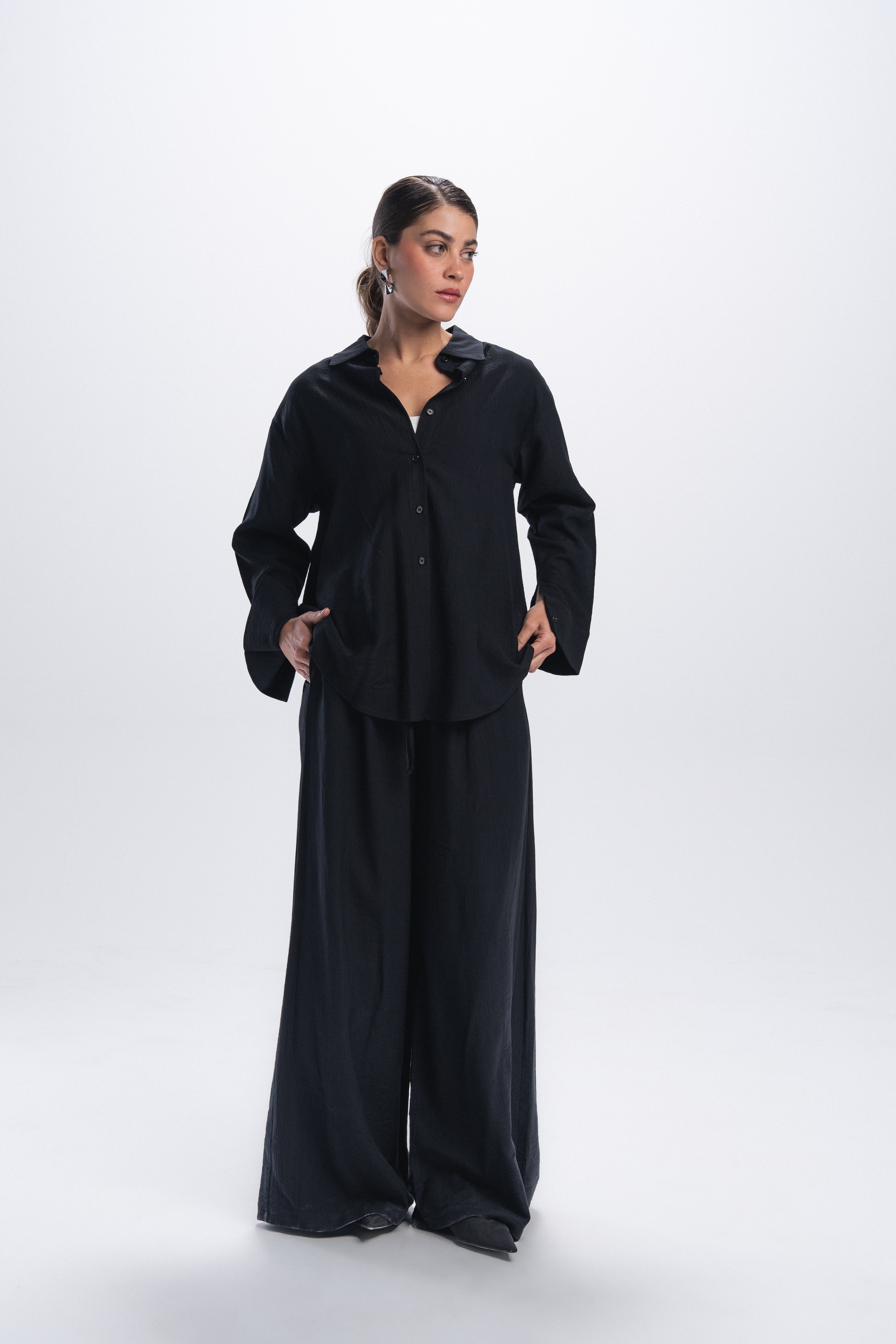 Crinkle linen pants - Black
