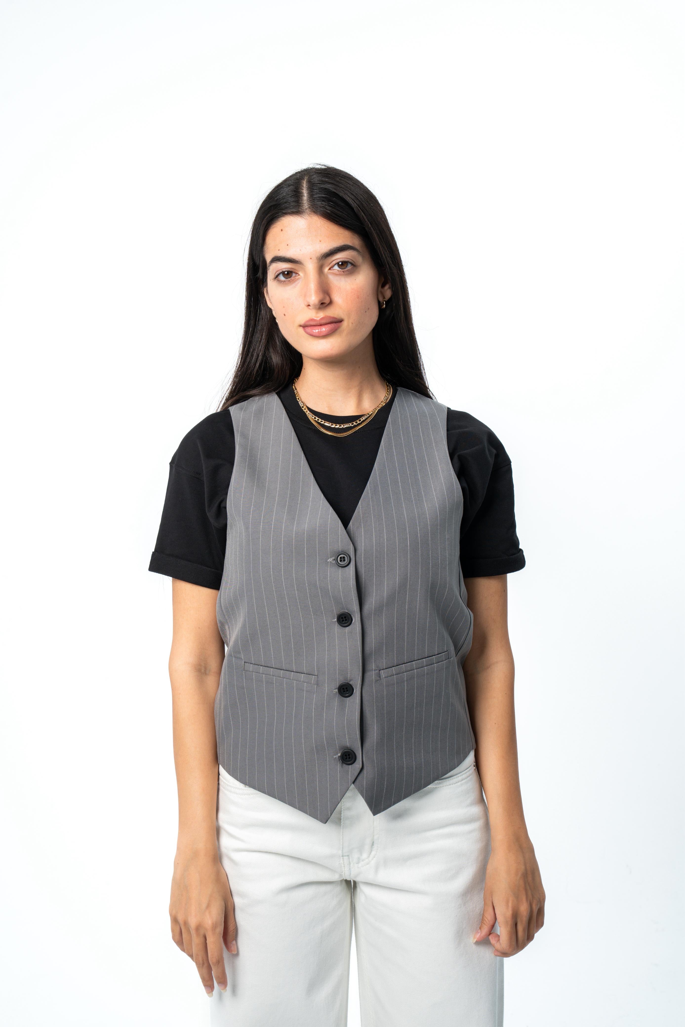 Pinstriped Classic Vest - Grey