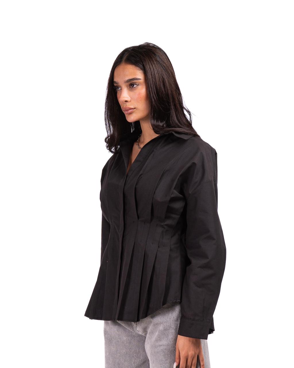 Poplin Pleated Shirt - Black