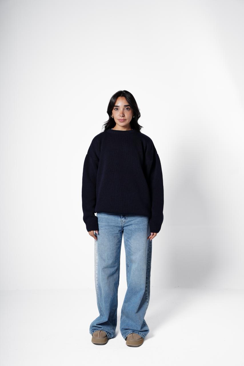 Basic knitted sweater - navy