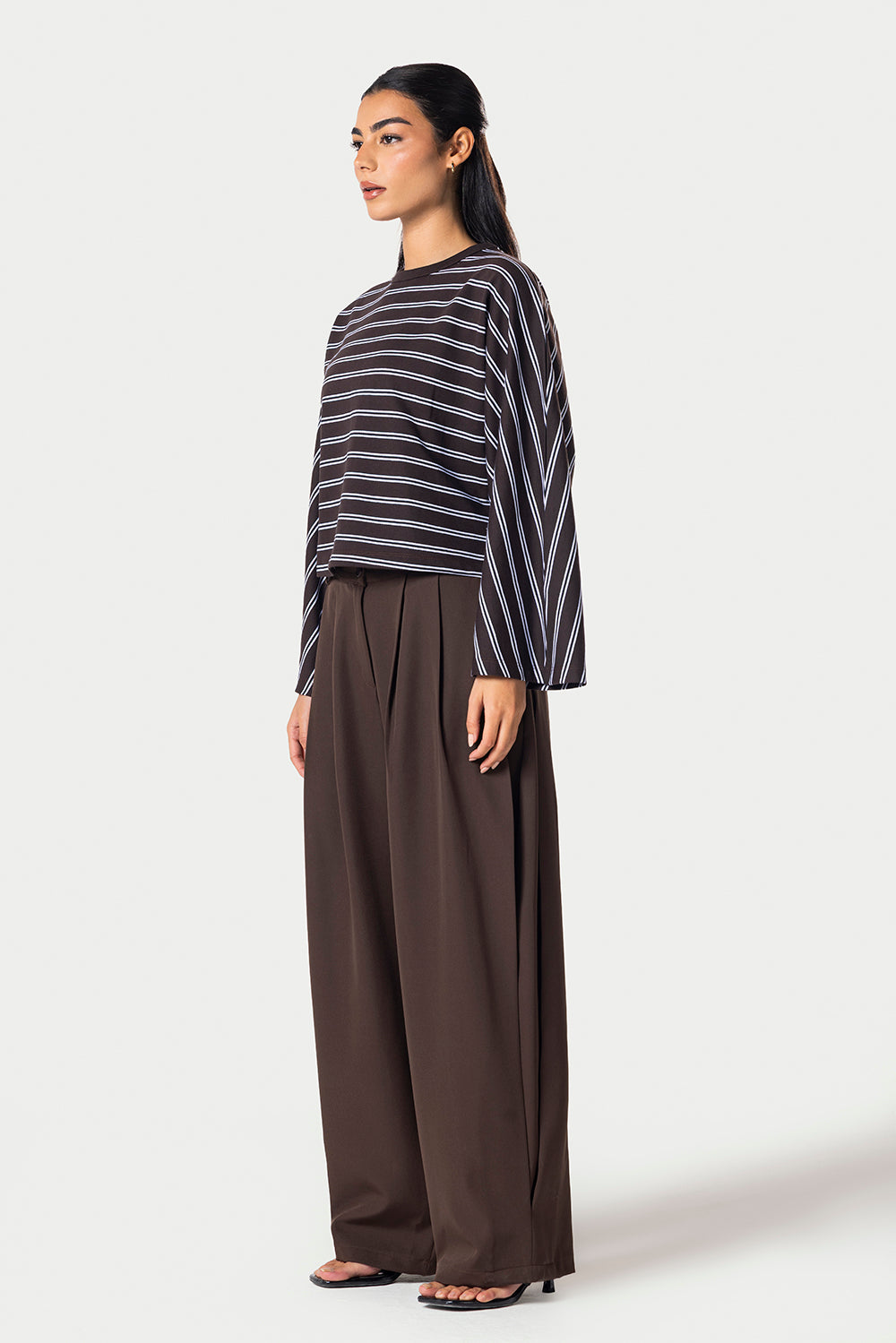 Wide Sleeve Striped Tee – Brown – photo 7