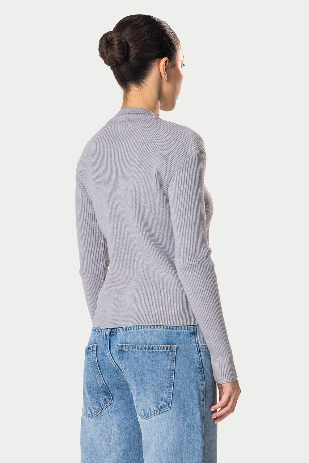 Knitted Ribbed Button Cardigan – Grey – photo 4