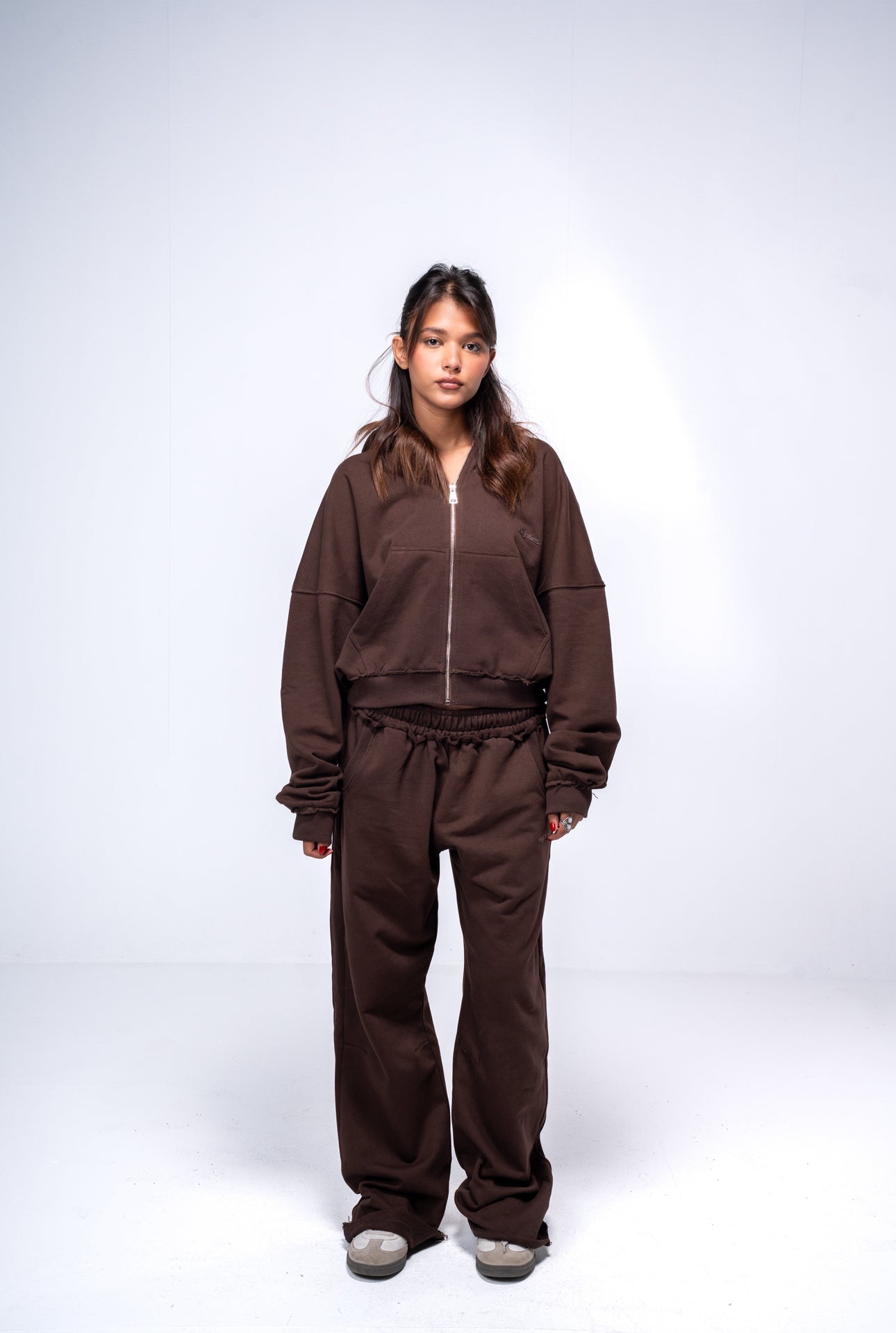 Cropped zip up Jacket - Brown