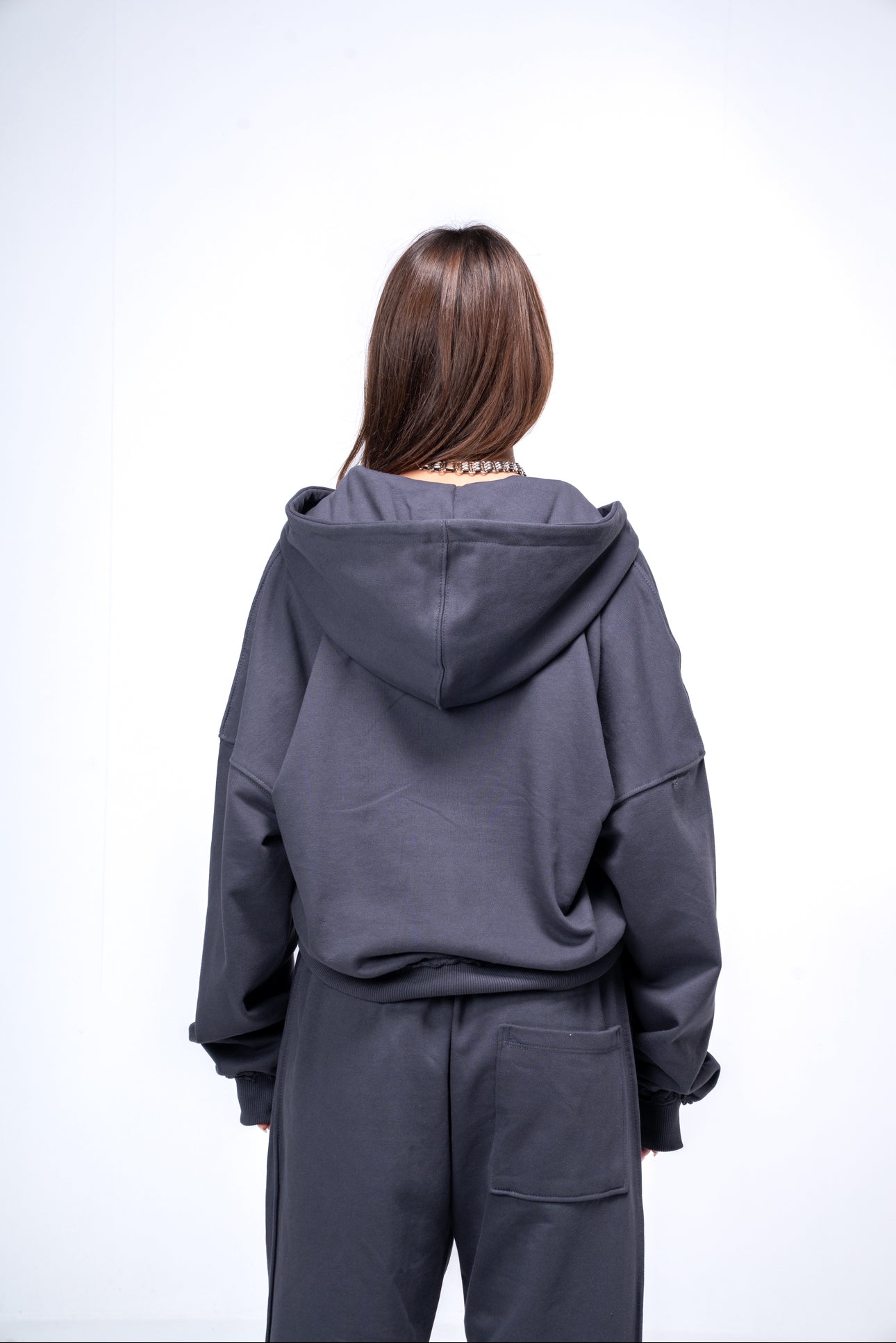 Cropped Zip up Jacket - Dark Grey