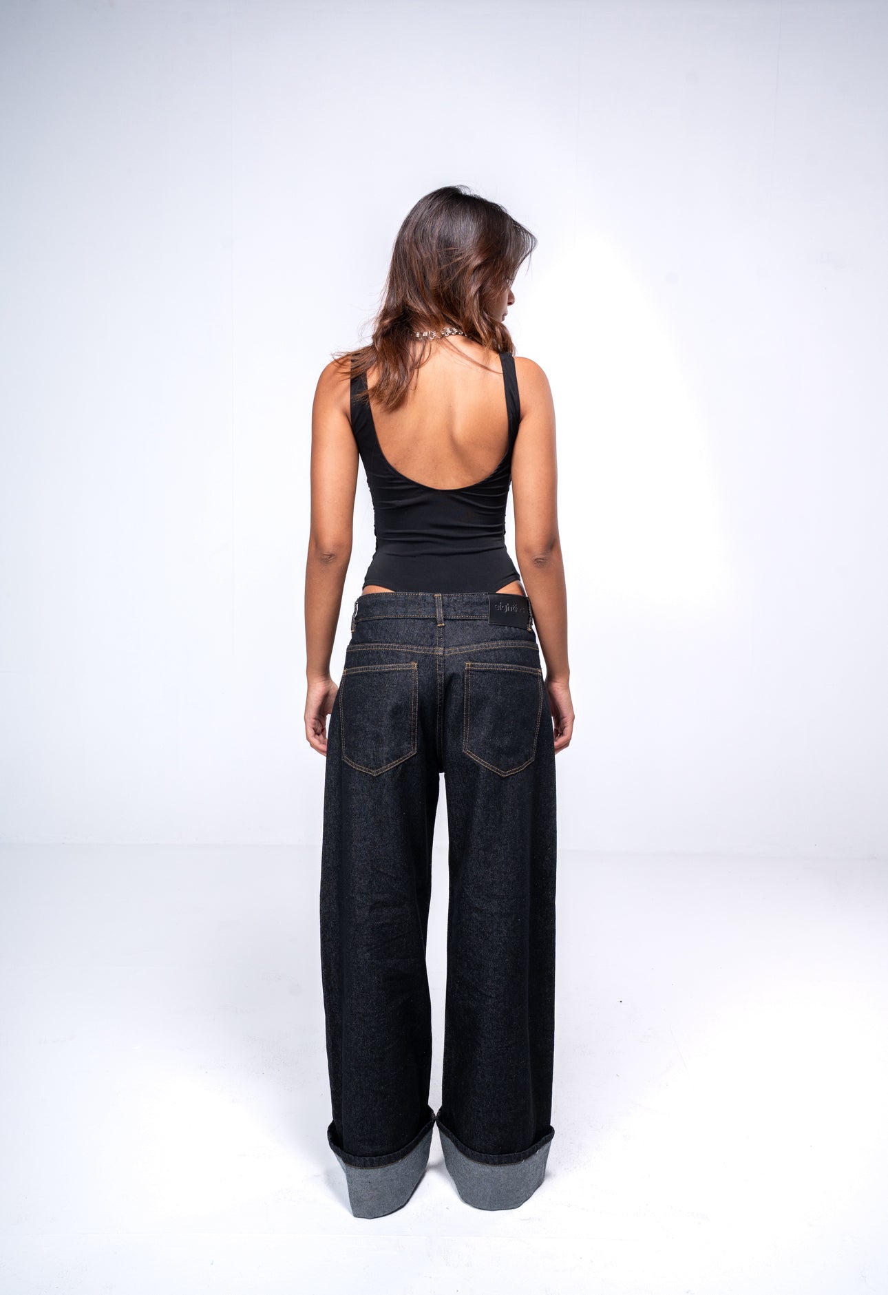 Dark Black wide-Leg Crossover Waist Jeans