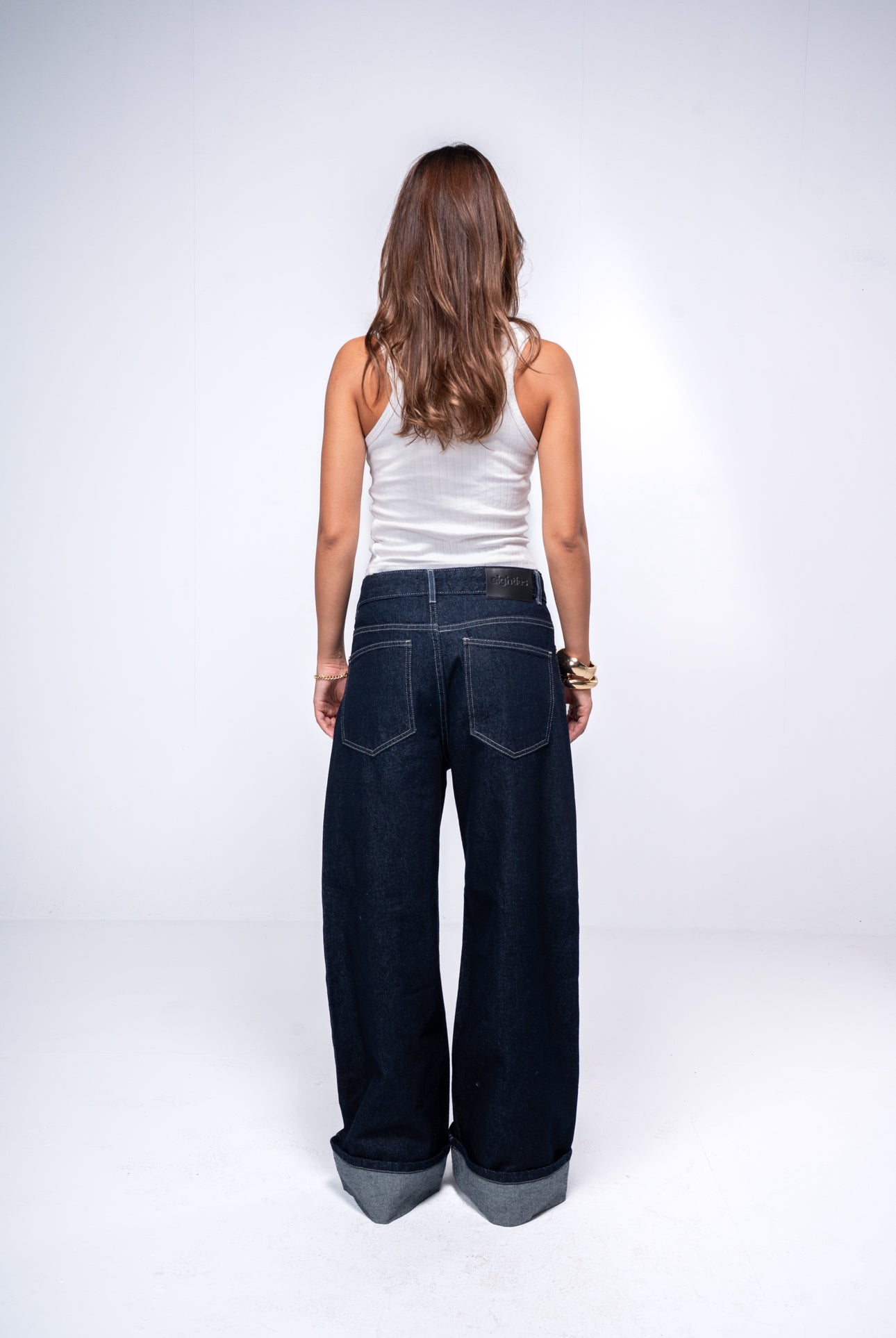 Dark blue wide-Leg Crossover Waist Jeans