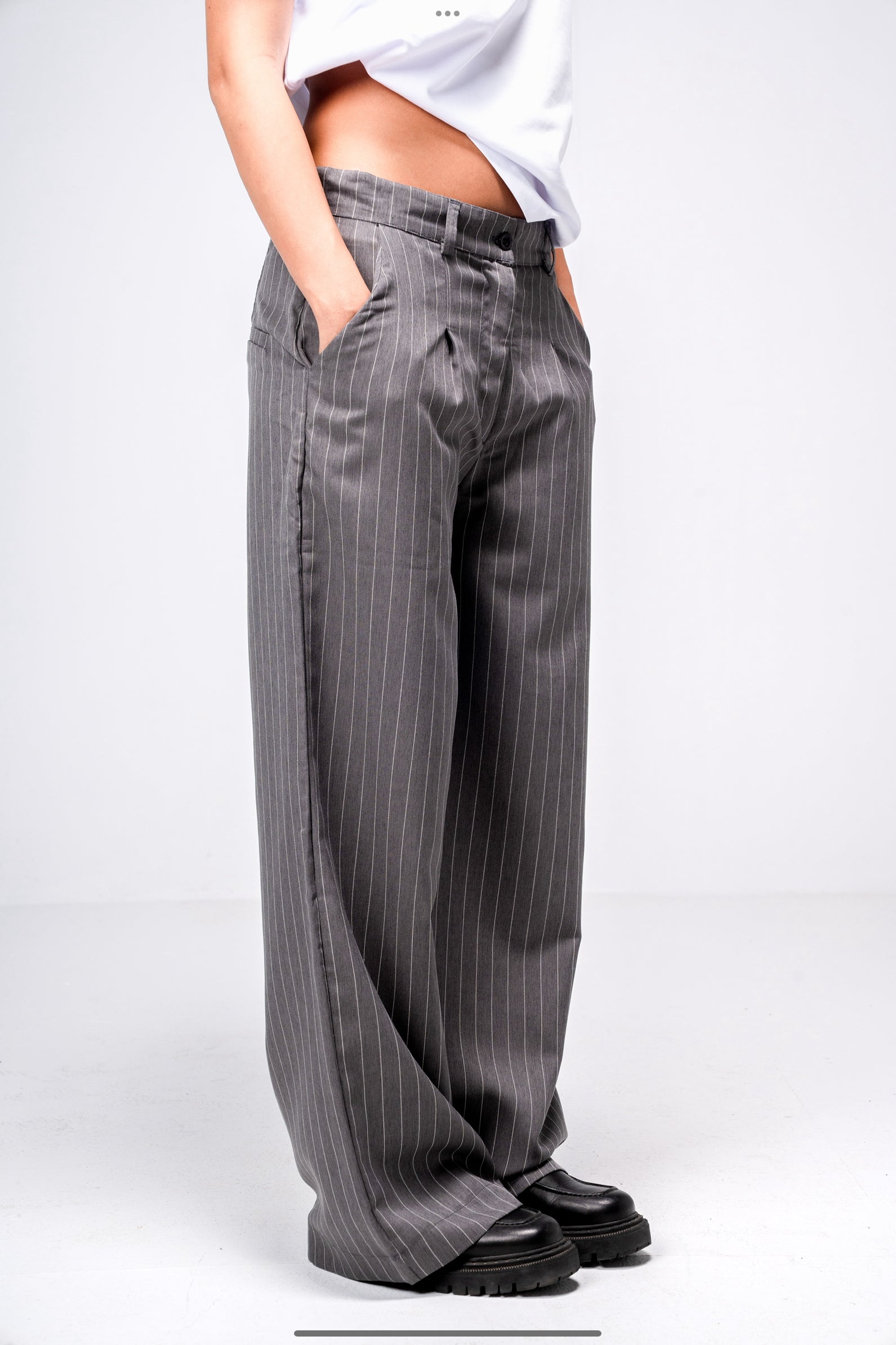 Classic Grey Pinstriped Pants