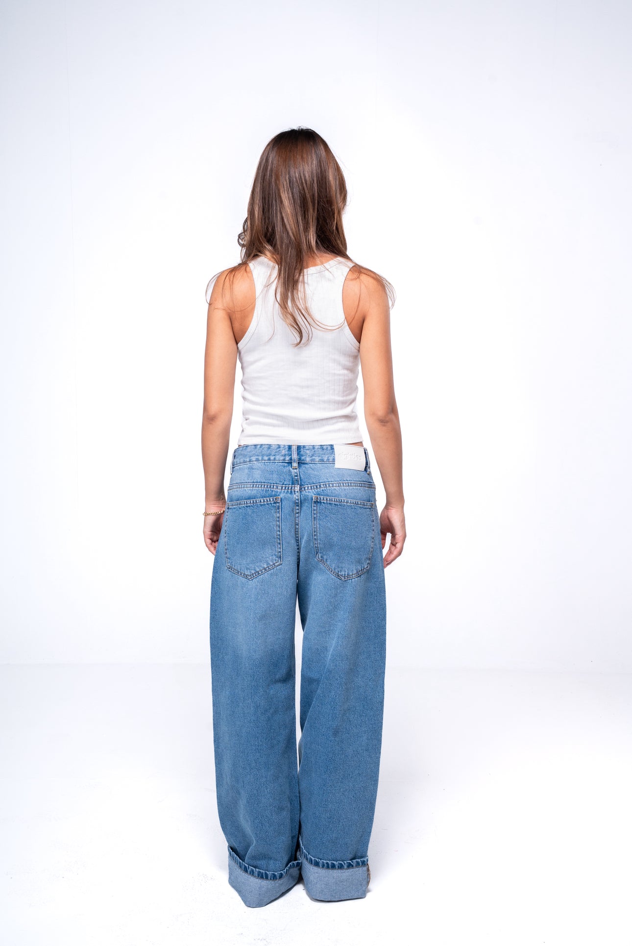 Sky blue wide-Leg Crossover Waist Jeans