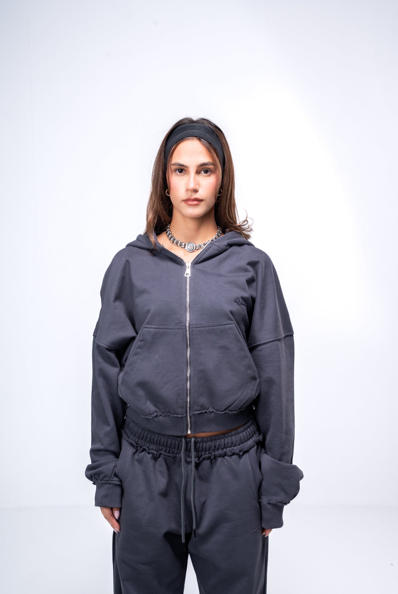 Cropped Zip up Jacket - Dark Grey