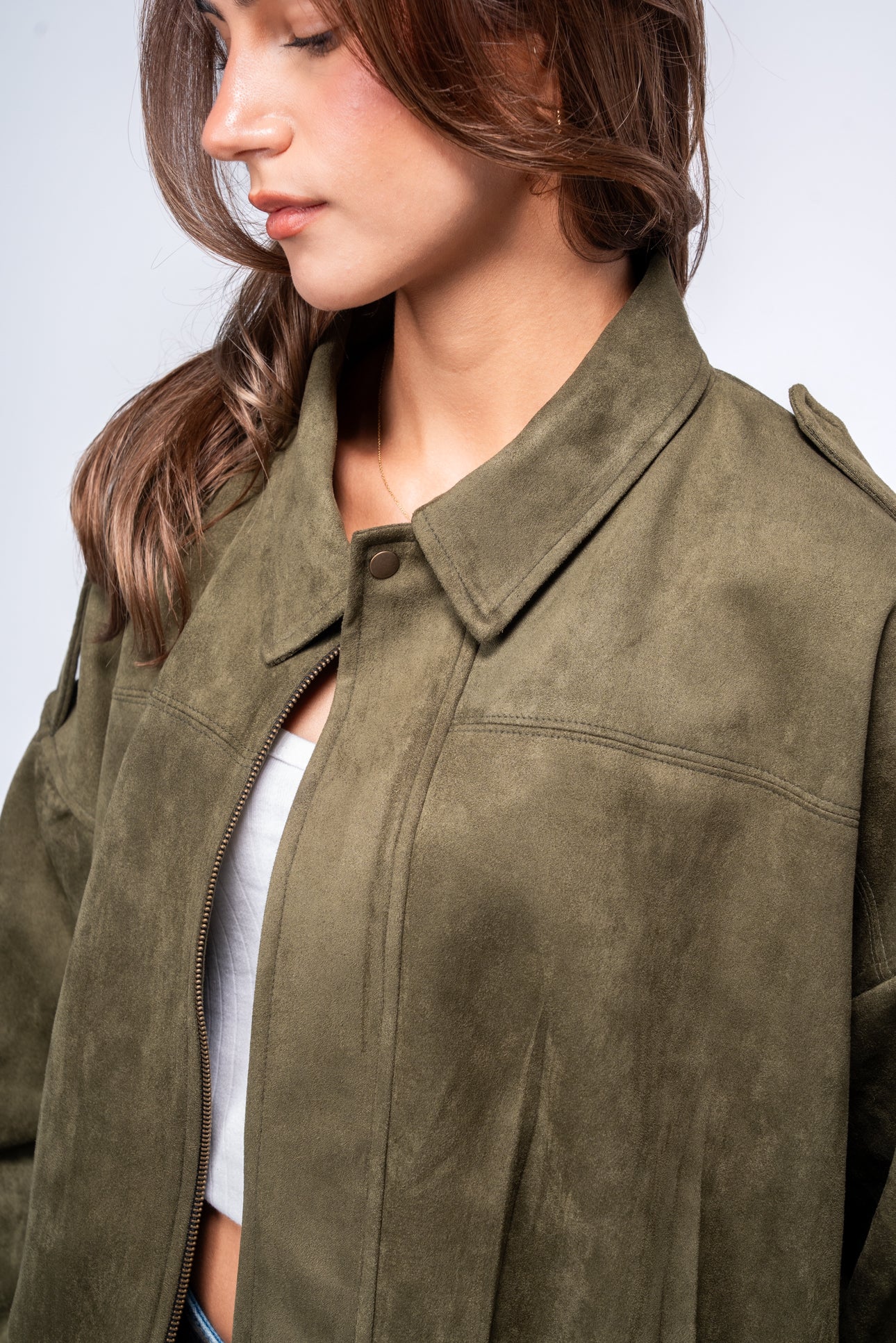 Suede bomber Jacket - Olive