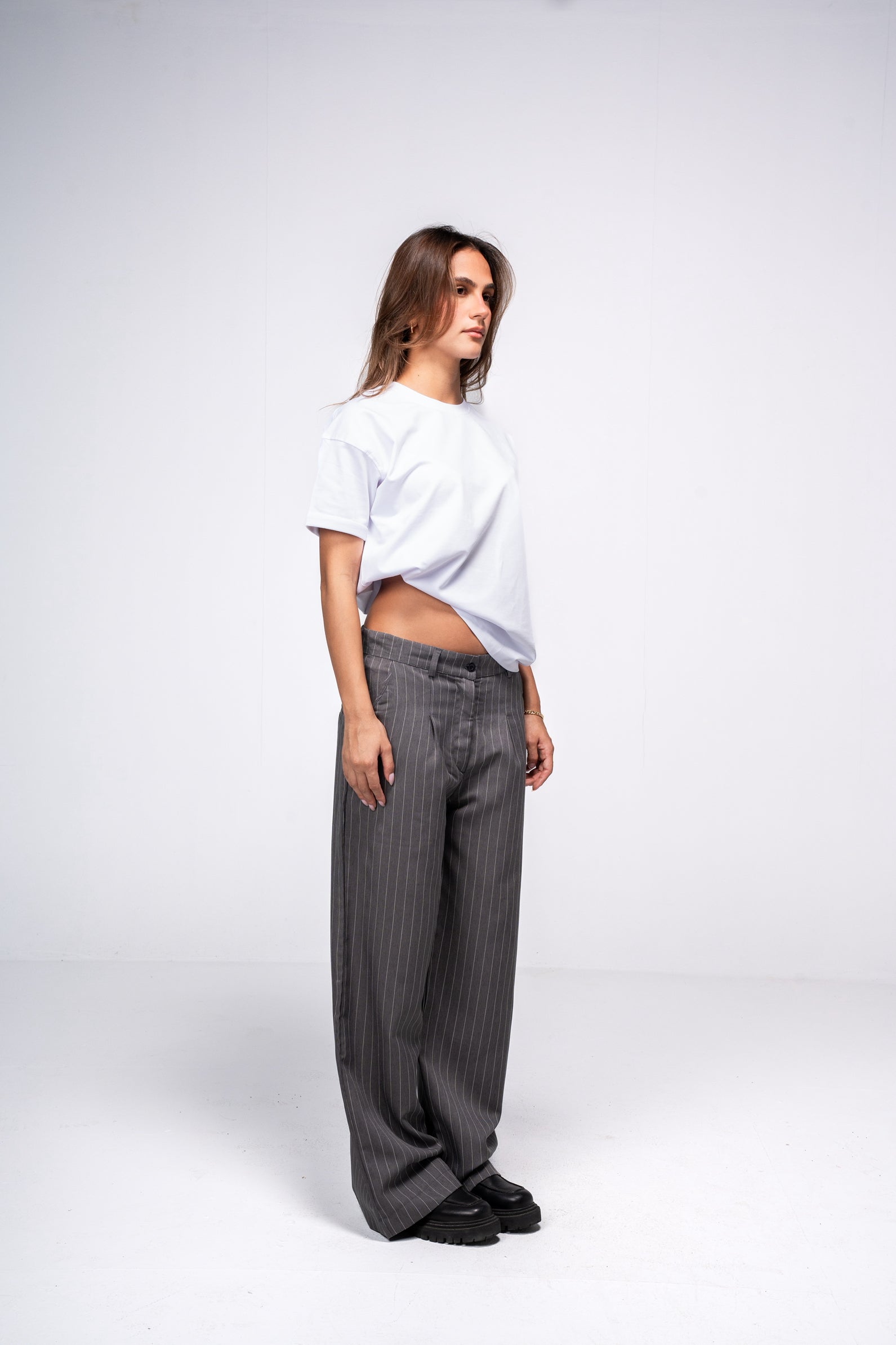Classic Grey Pinstriped Pants