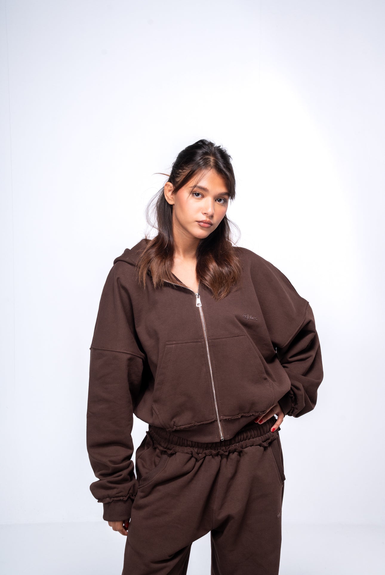 Cropped zip up Jacket - Brown