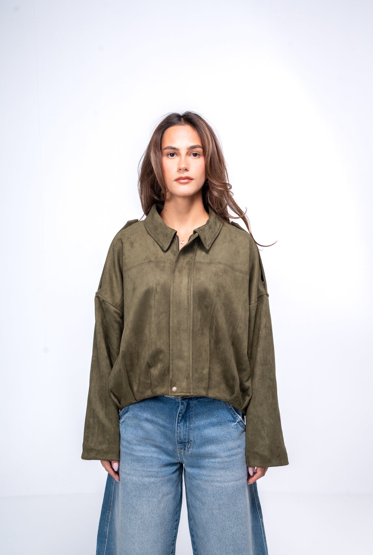 Suede bomber Jacket - Olive