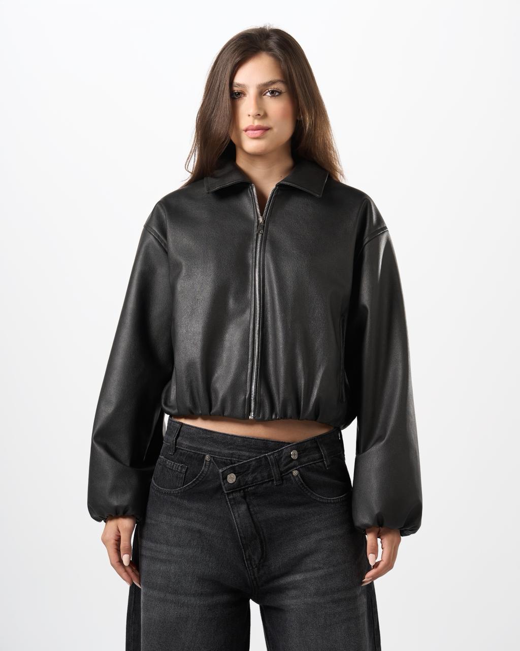 Leather bomber jacket - Black