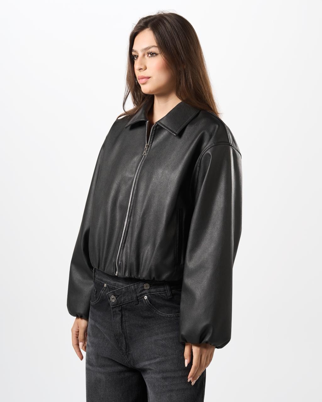 Leather bomber jacket - Black