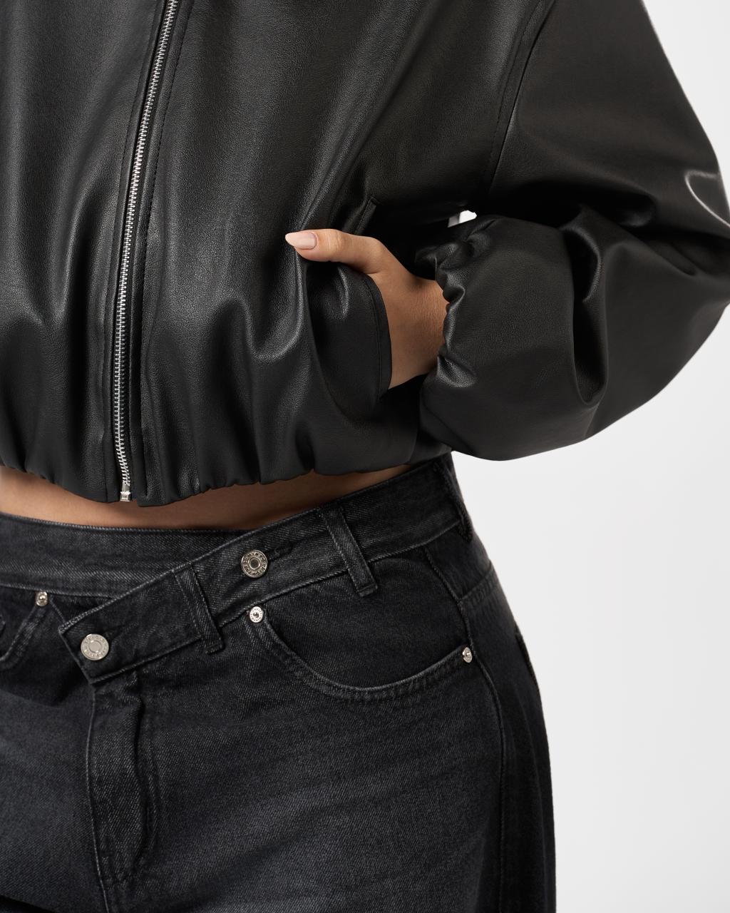 Leather bomber jacket - Black