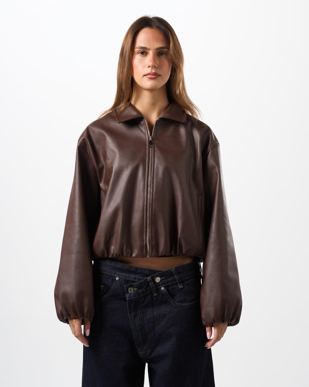 Leather bomber jacket - Brown