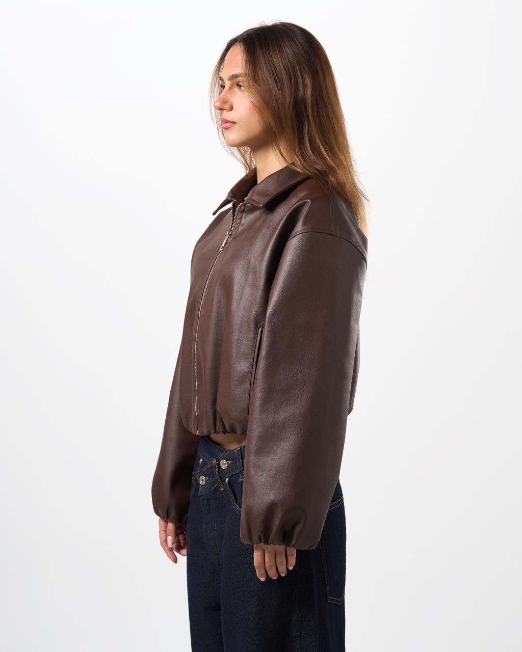 Leather bomber jacket - Brown