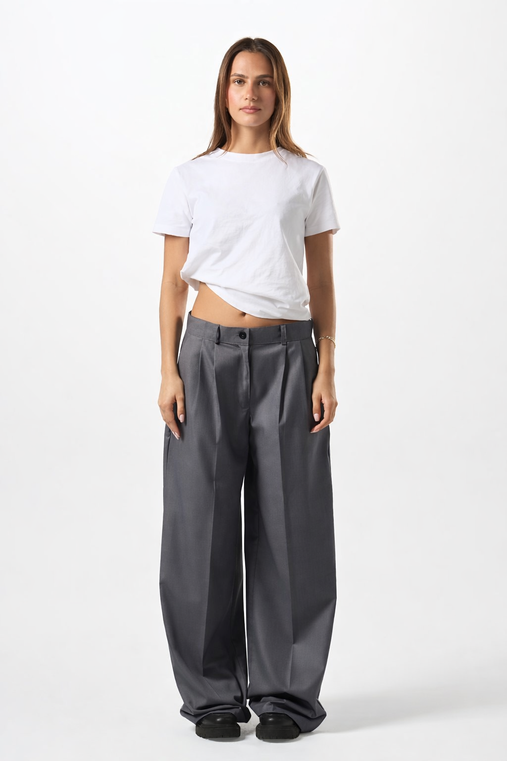 Wide Leg Tailored Pants-Grey