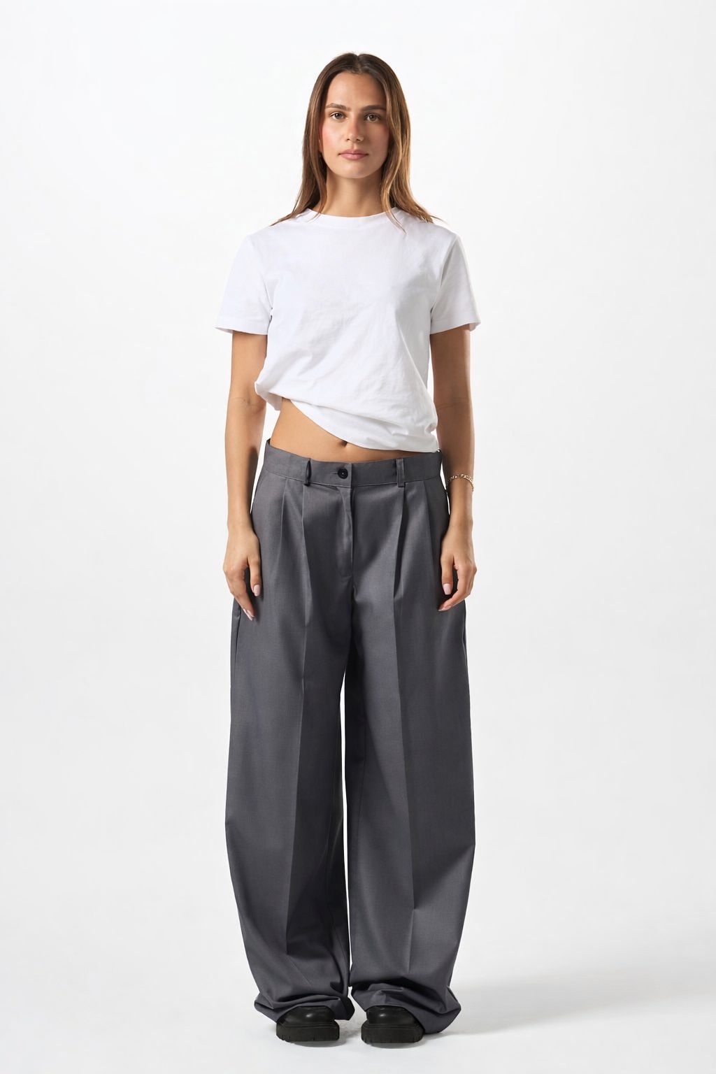 Wide Leg Tailored Pants-Grey
