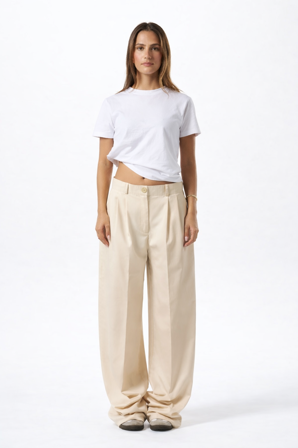 Wide Leg Tailored Pants- Beige
