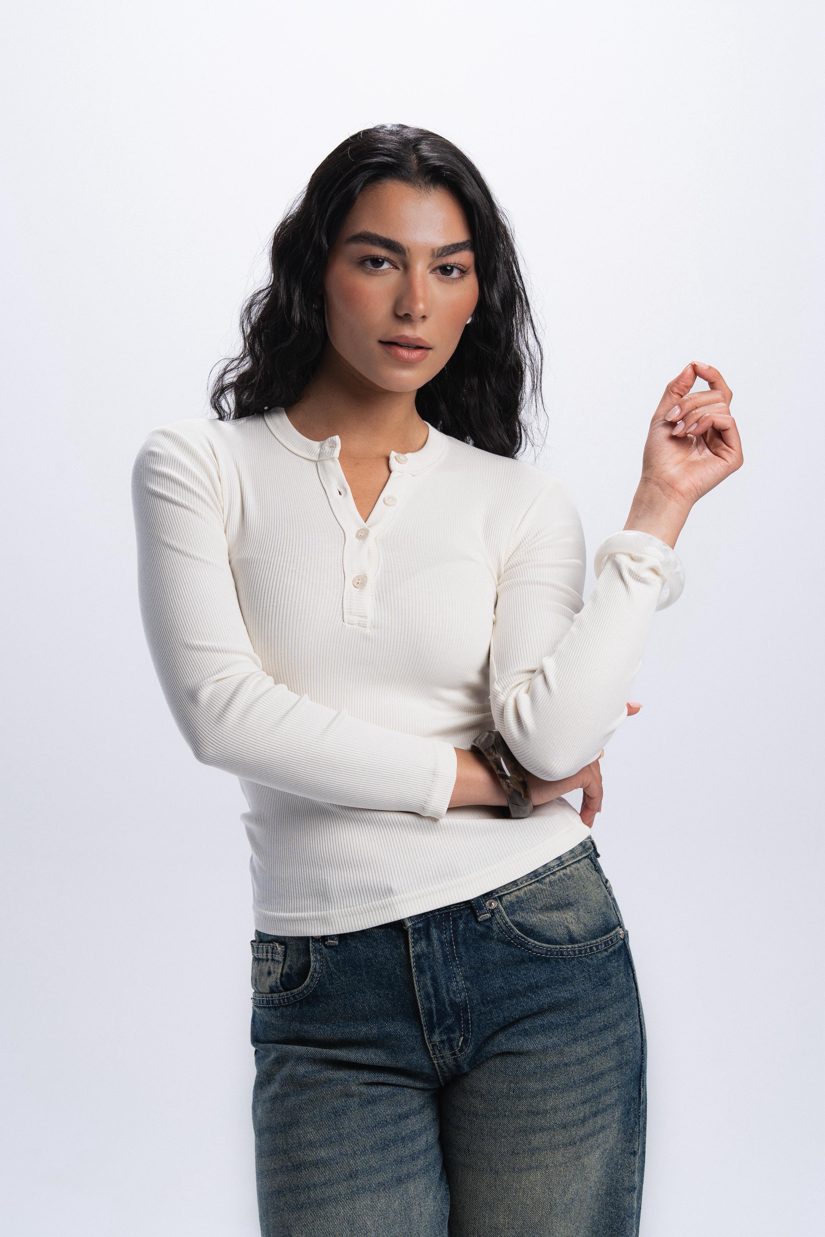 Long Sleeve buttons top - white