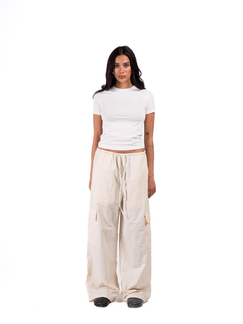 Wide Leg Parachute Pants -Beige