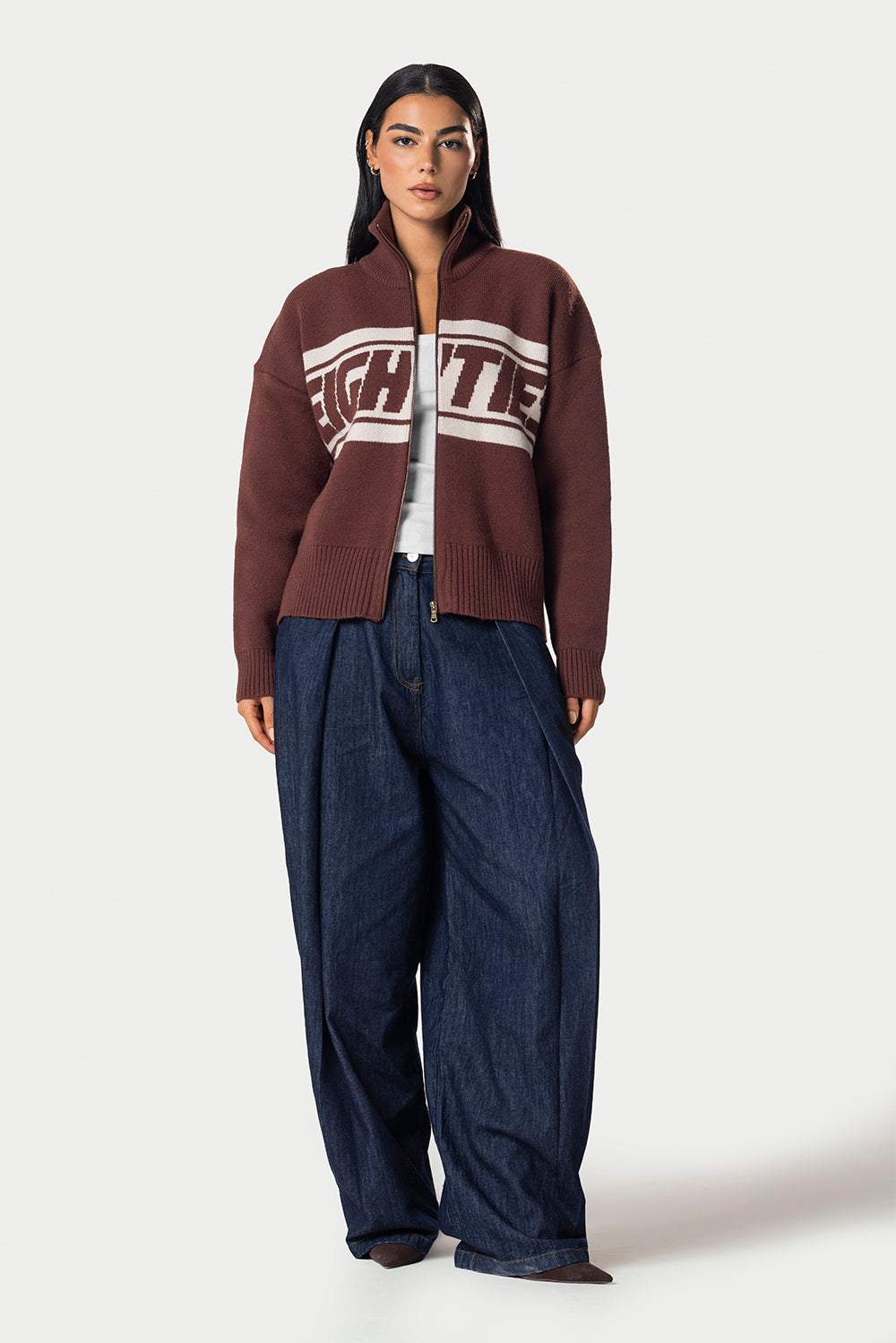 Eighties Zip Up knitted Sweater – Brown – photo 6