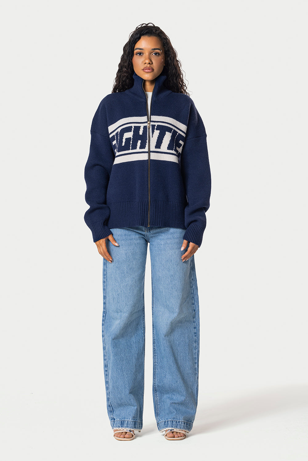 Eighties Zip Up knitted Sweater – Navy Blue – photo 5