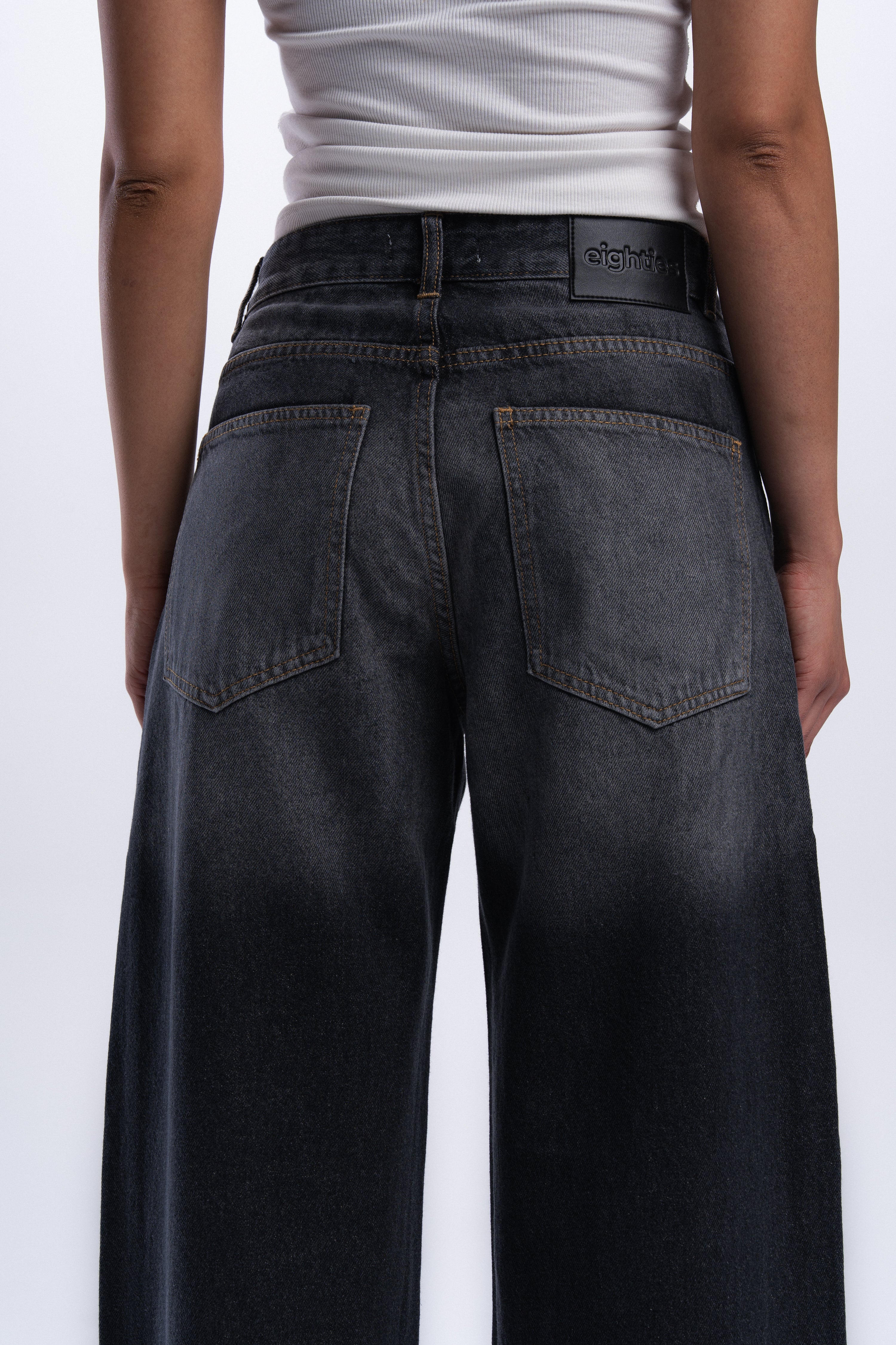 Cross-over waist wide leg jeans - Dark grey