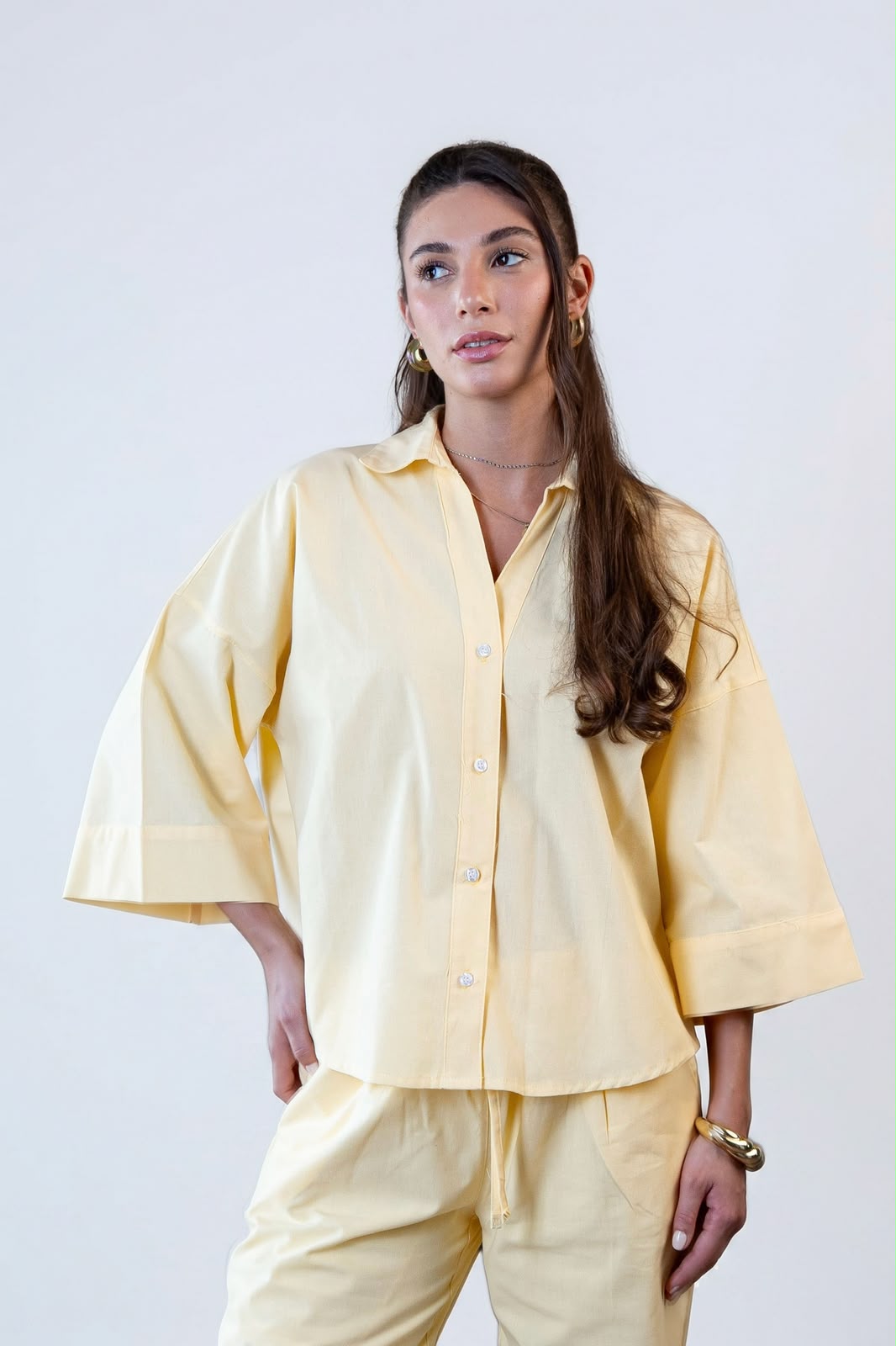 Wide Sleeve Linen Chemise -Yellow