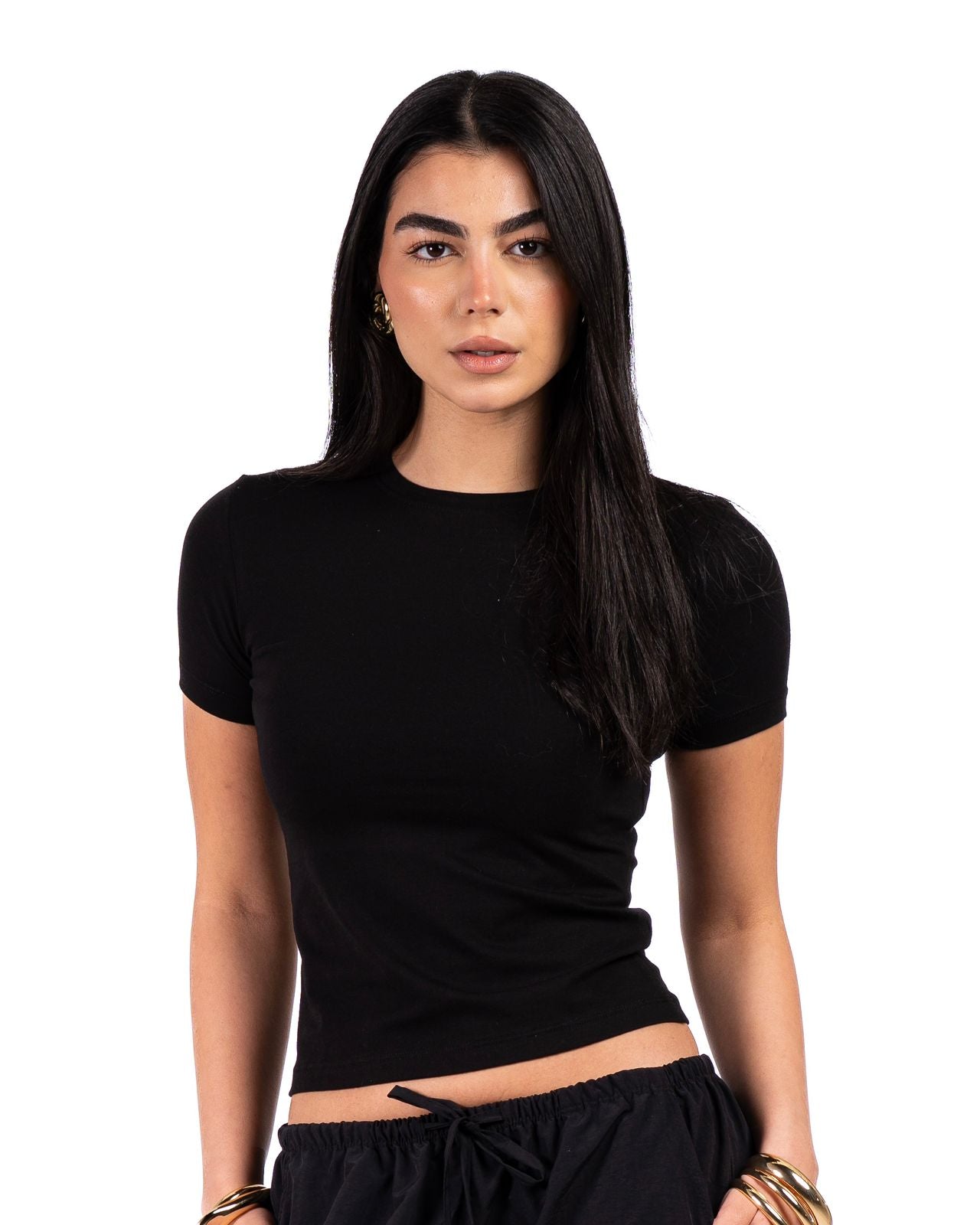 Short Sleeve Round Top - Black