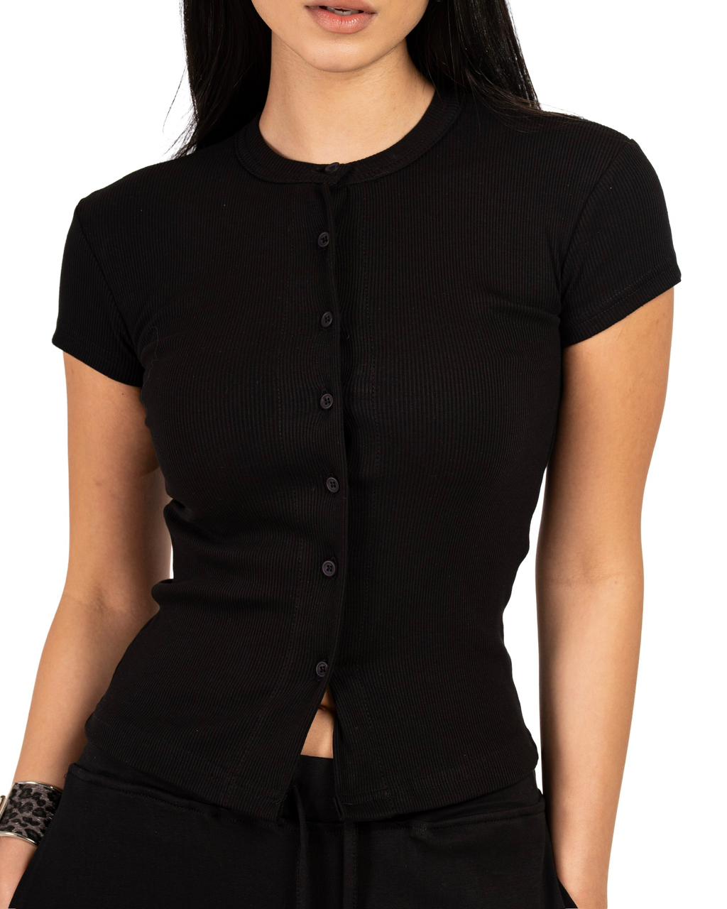 Short Sleeve buttons top - Black