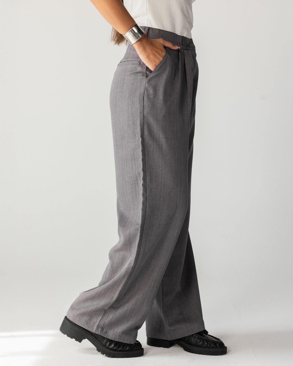 Wide Leg Tailored Pants-Grey