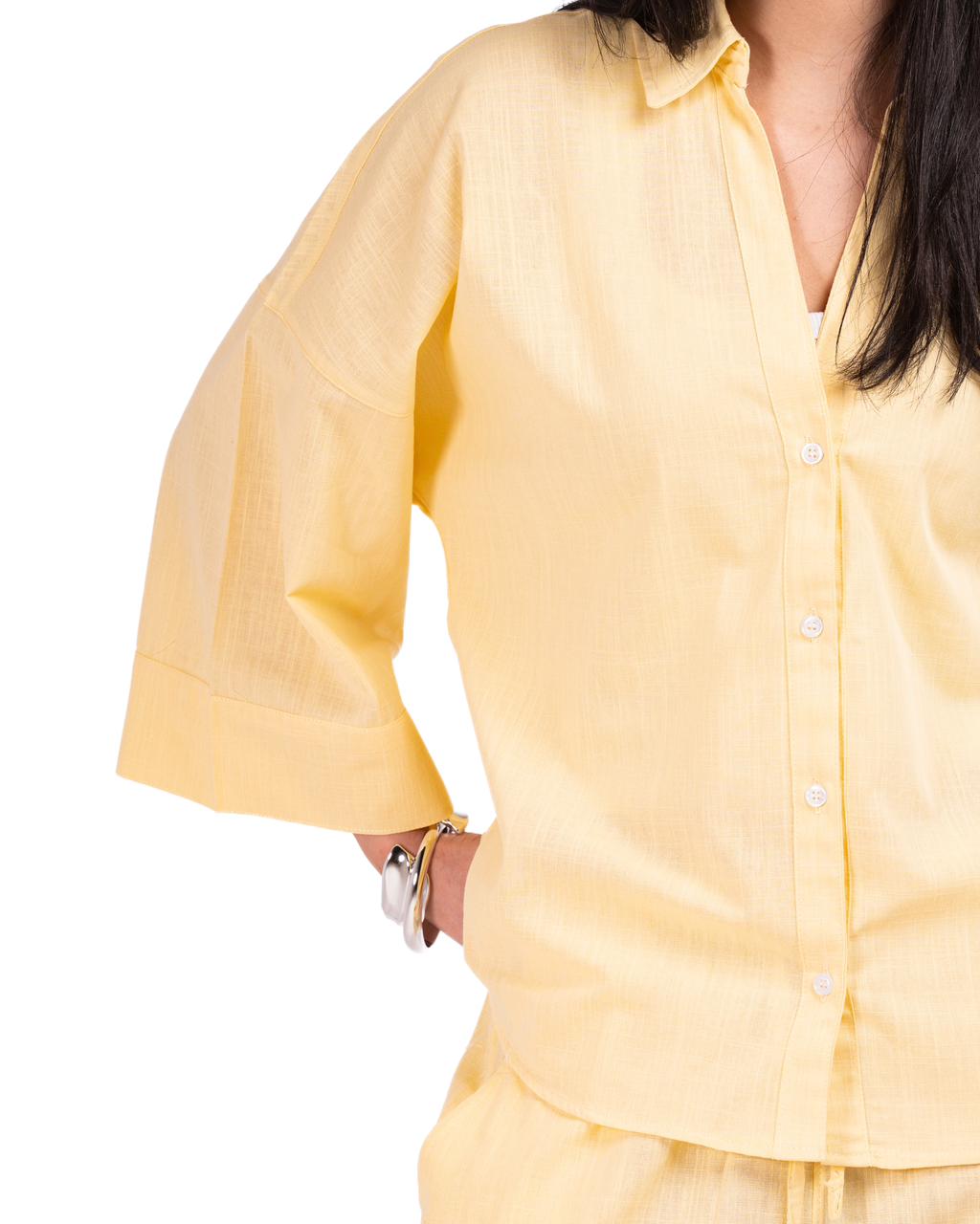 Wide Sleeve Linen Chemise -Yellow