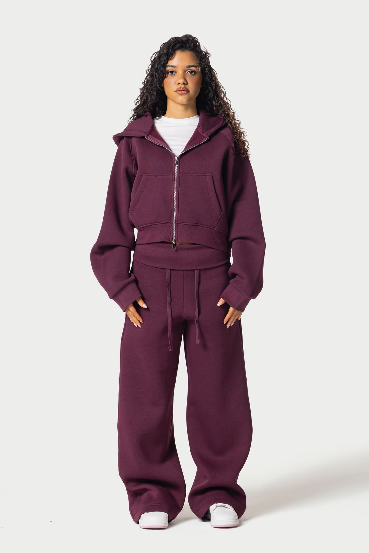 Fold Over Wide Leg Sweatpants – burgundy – photo 10