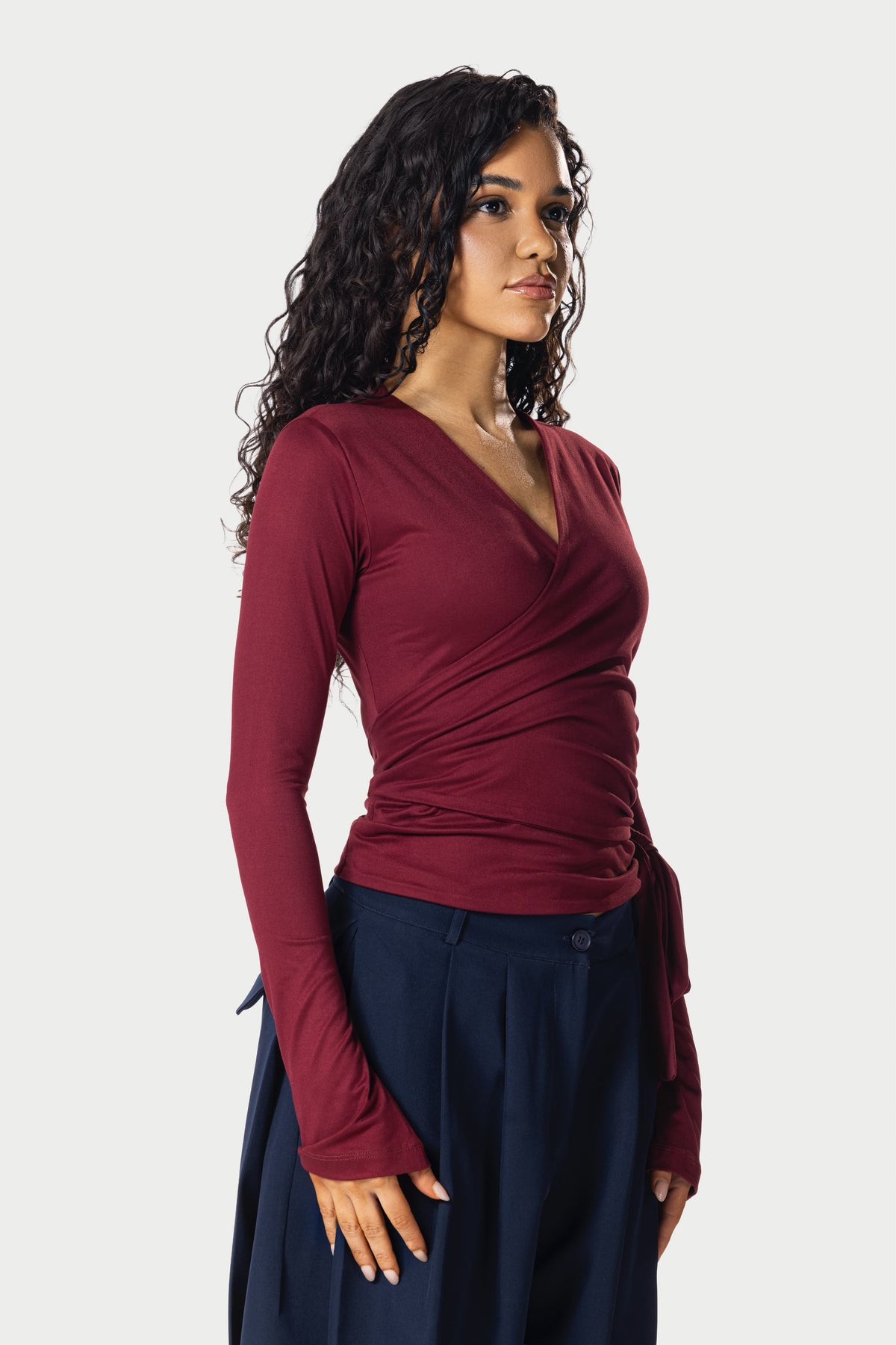 Cotton Wrap Top – Burgundy – photo 2