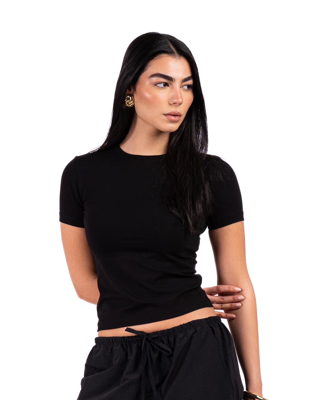 Short Sleeve Round Top - Black