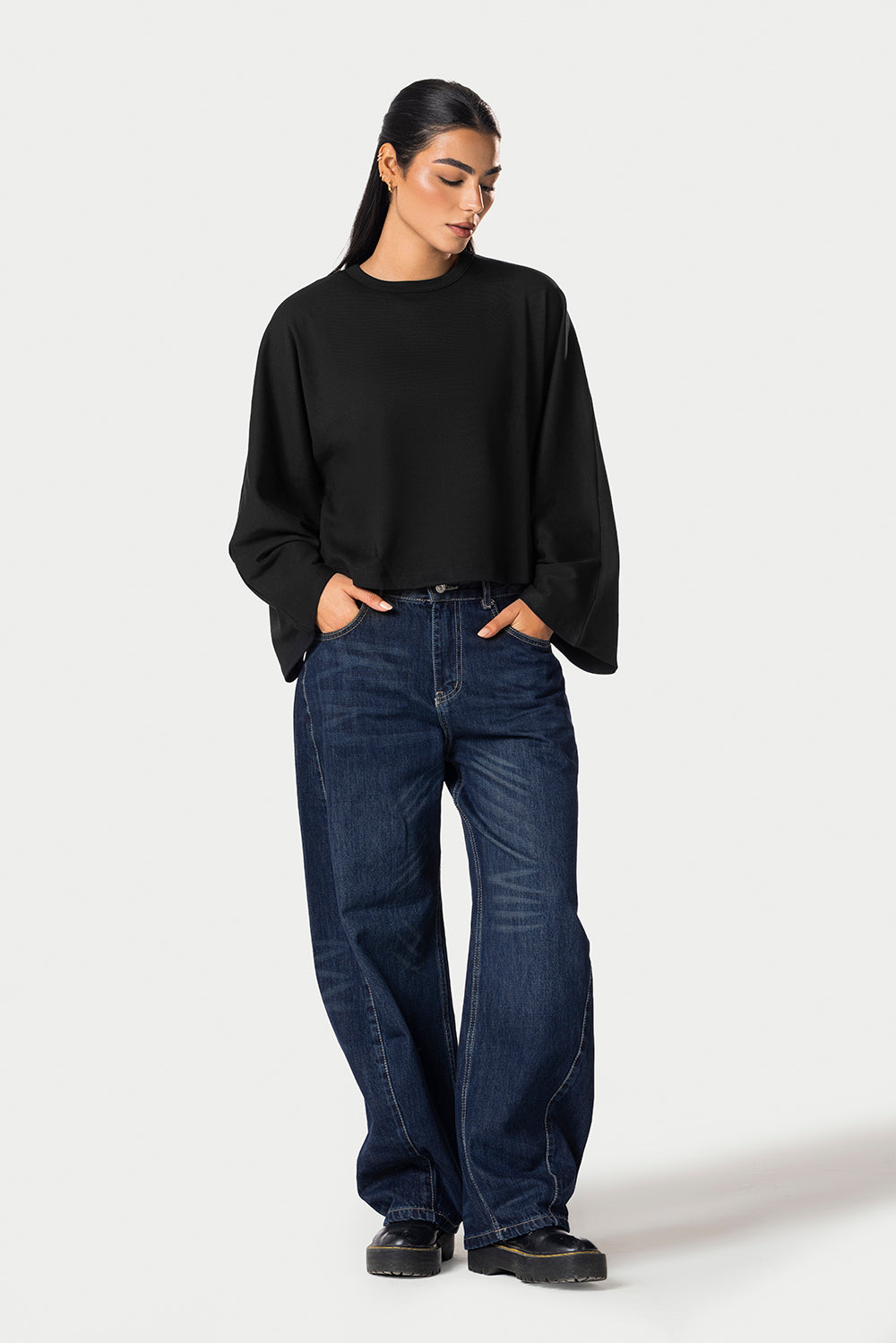 Wide Sleeve Cotton Tee – Black – photo 3